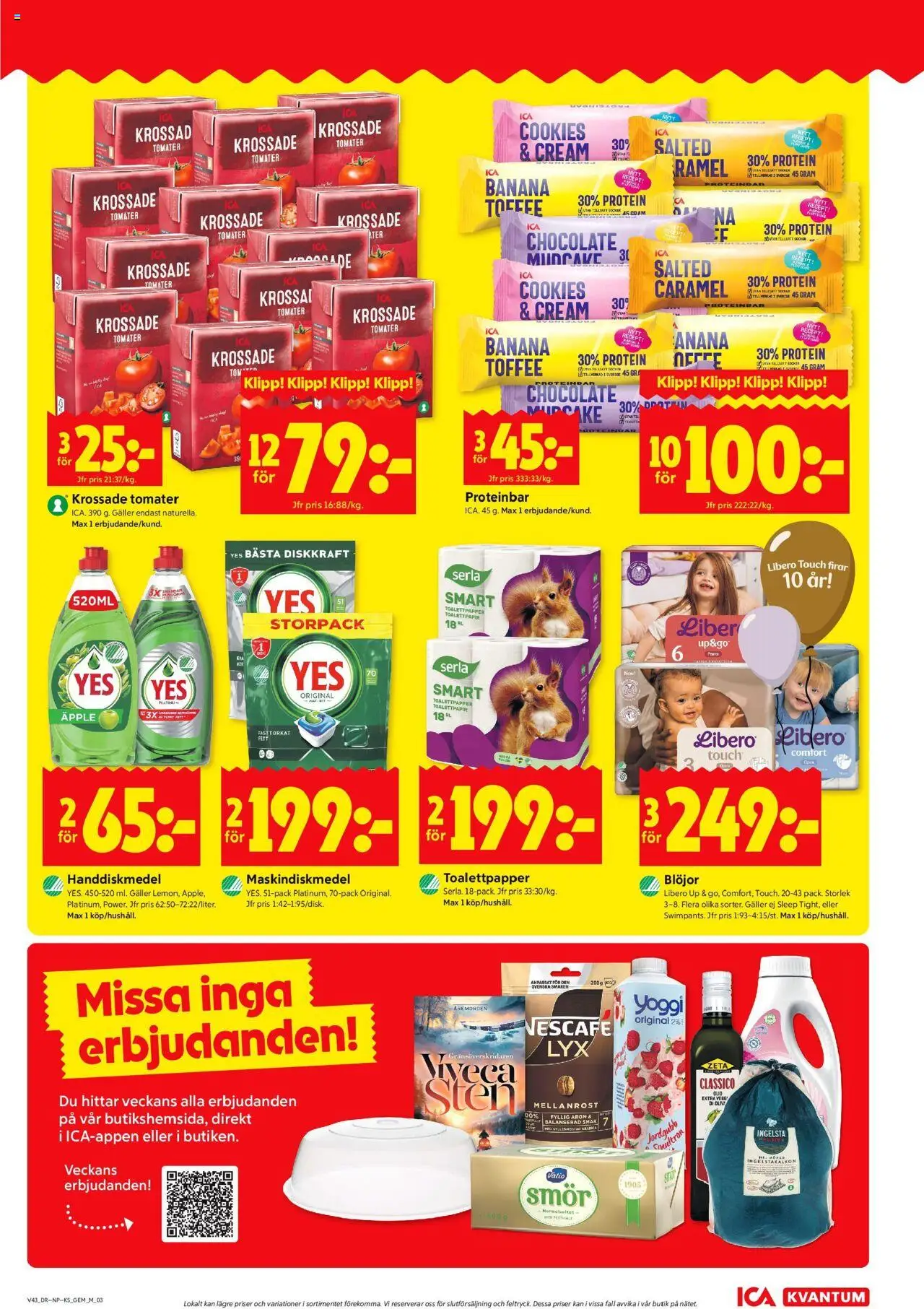 ICA Kvantum reklamblad aktuell från 20.10.2025 | Sida: 3 | Produkter: Krossade tomater, Galler, Handdiskmedel, Smör