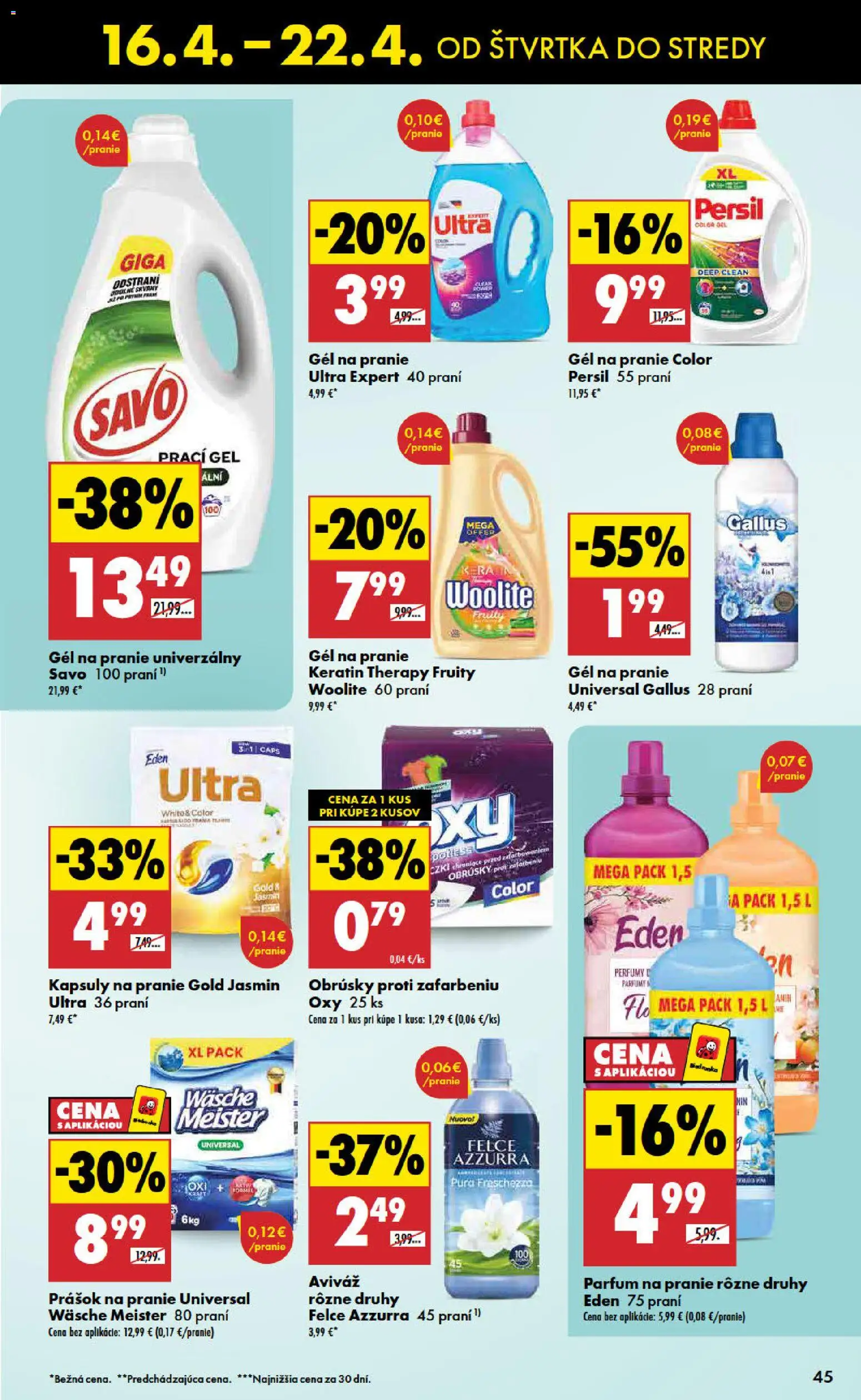 Nové Biedronka akcie – leták je platný od 16.04.2026 | Strana: 45 | Produkty: Savo, Woolite, Prášok na pranie, Aviváž