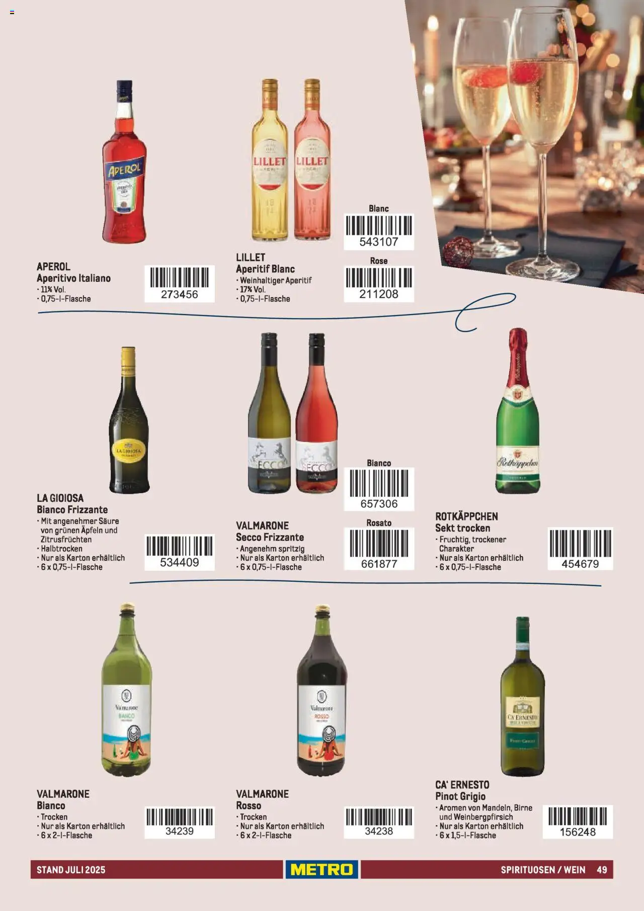 Metro - Sortimentskatalog Lieferservice – gültig ab 31.07.2025 | Seite: 49 | Produkte: Sekt, Lillet, Rotkäppchen, Aperol