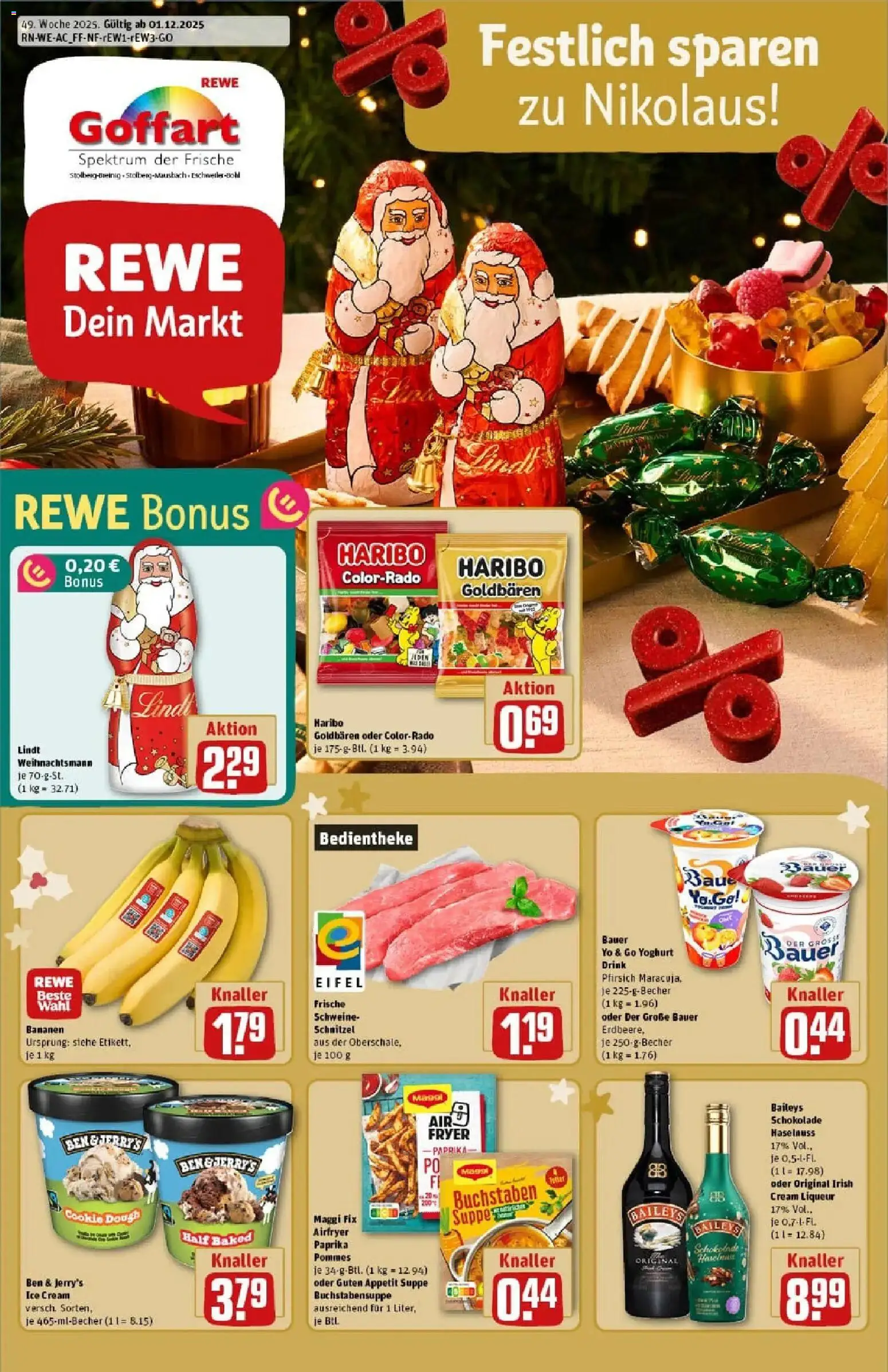 Rewe prospekt Stolberg / Breinig	 – gültig ab 01.12.2025 | Seite: 1 | Produkte: Pommes, Bananen, Schnitzel, Paprika