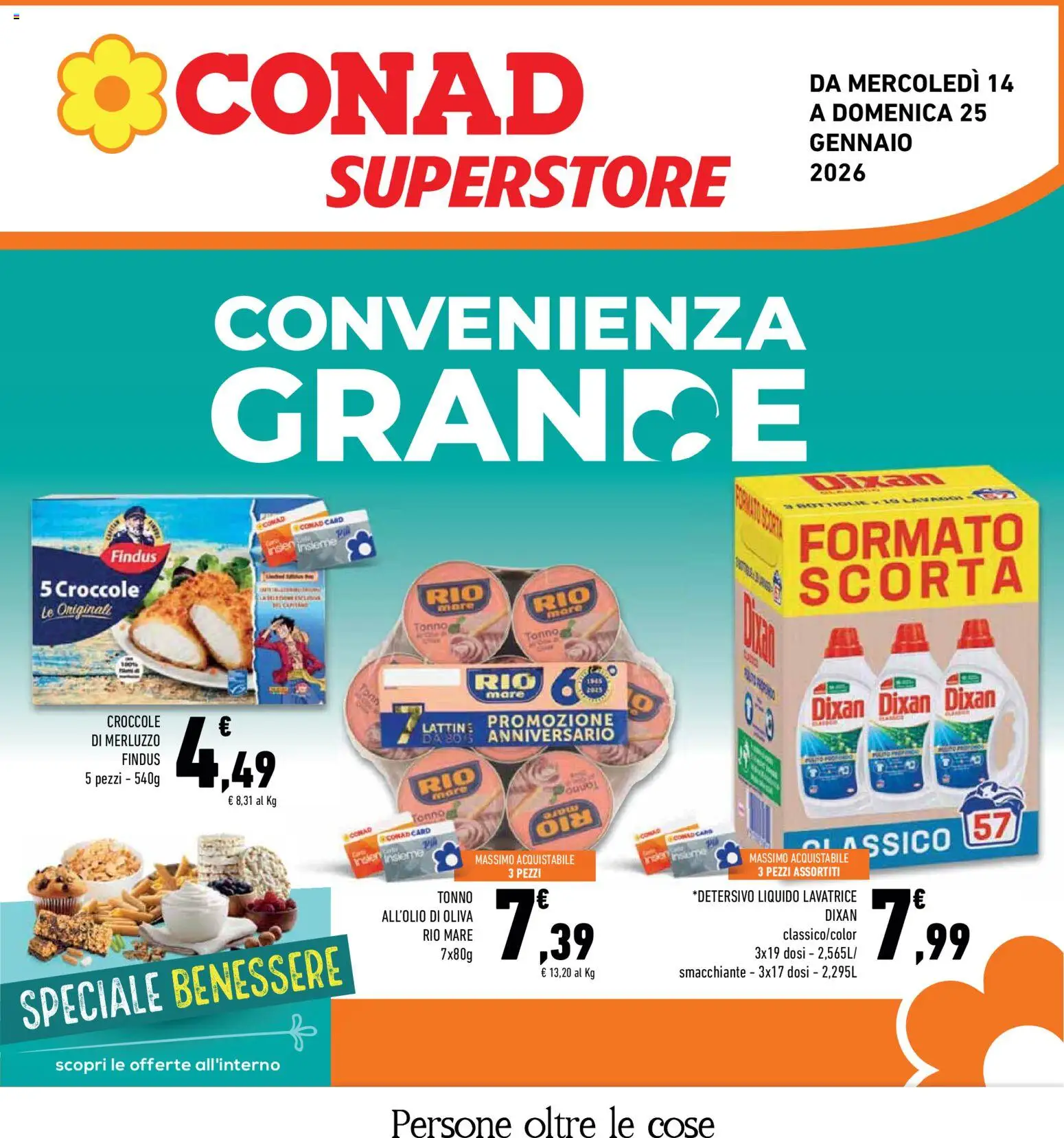 Volantino Conad del 14.01.2026 | Pagina: 1 | Prodotti: Merluzzo, Lavatrice, Tonno