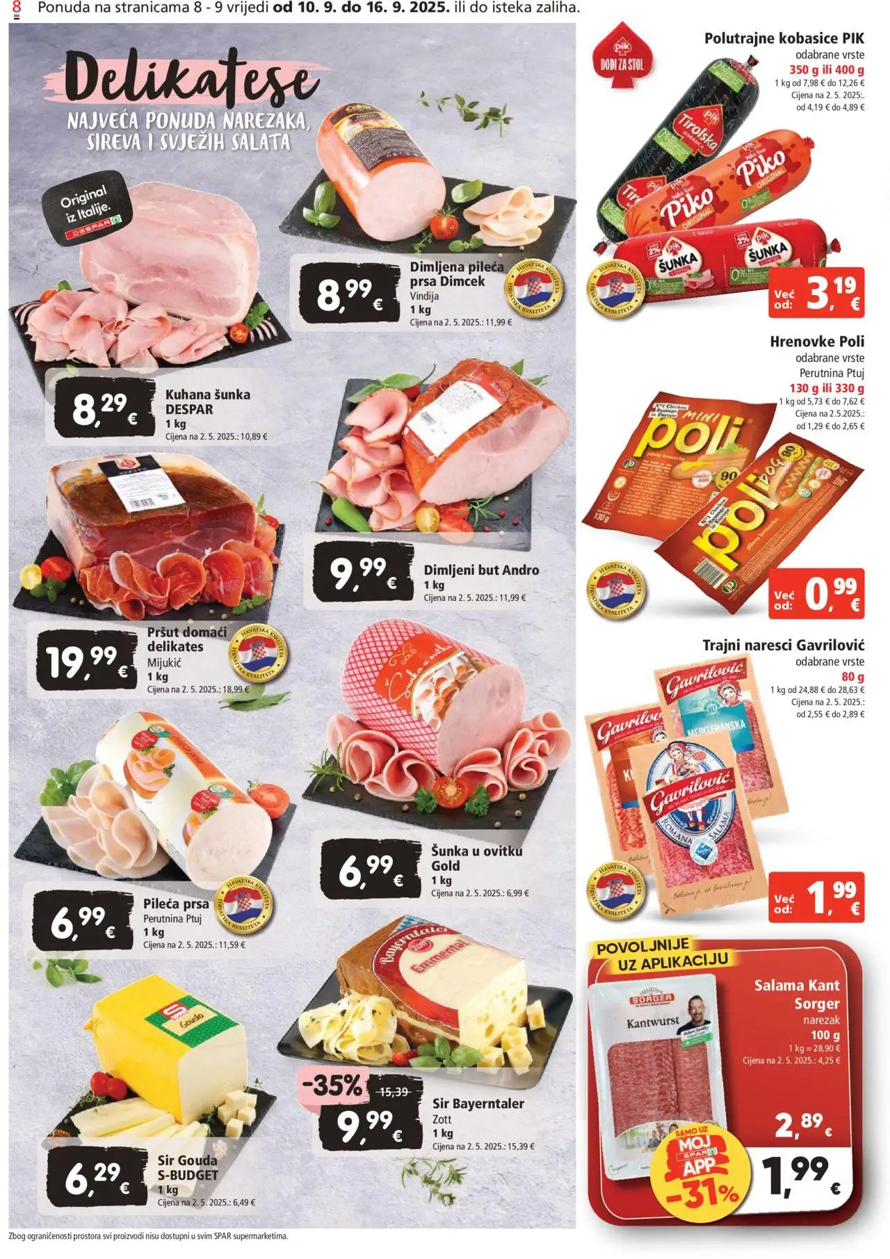 Spar katalog | vrijedi od 10.09.2025 | Stranica: 8 | Proizvodi: Stol, Sir, Pršut, Perutnina Ptuj