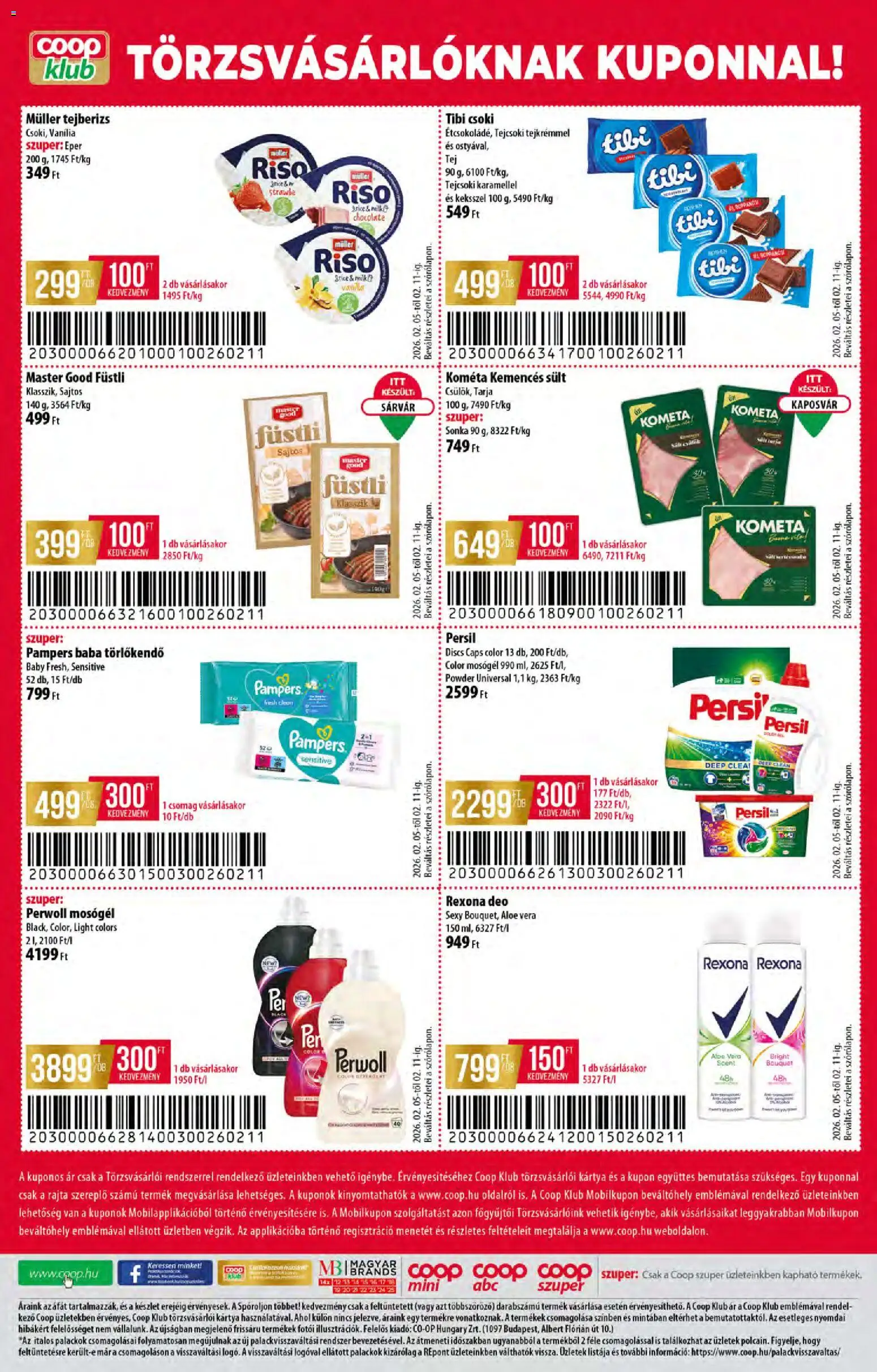 COOP akciós ujság - amely érvényes a következő dátumtól: 05.02.2026 | Oldal: 12 | Termékek: Perwoll, Tejberizs, Tarja, Sonka