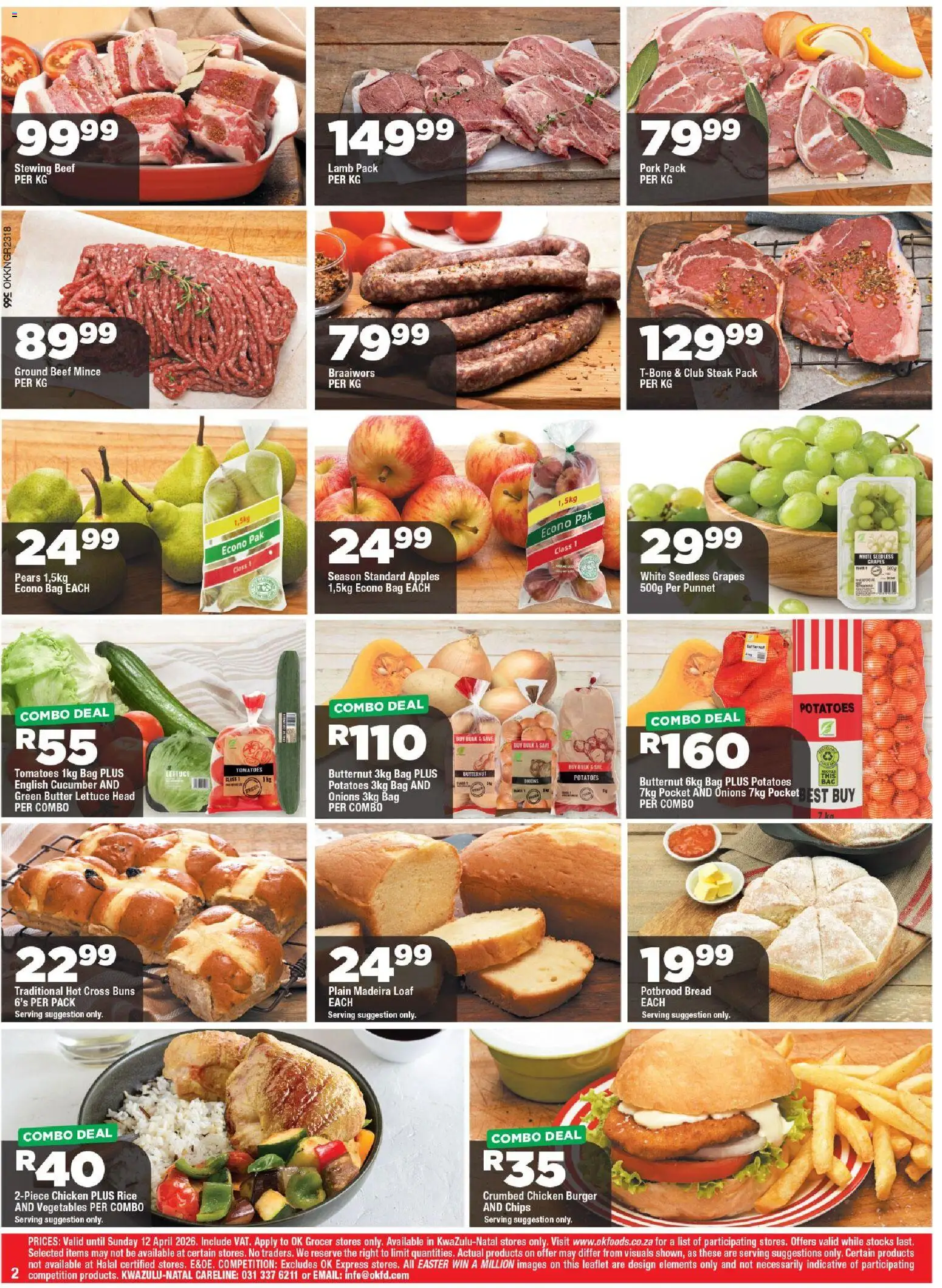 New OK Foods catalogue – valid from 25.03.2026 | Page: 2 | Products: Pears, Buns, Rice, Beef
