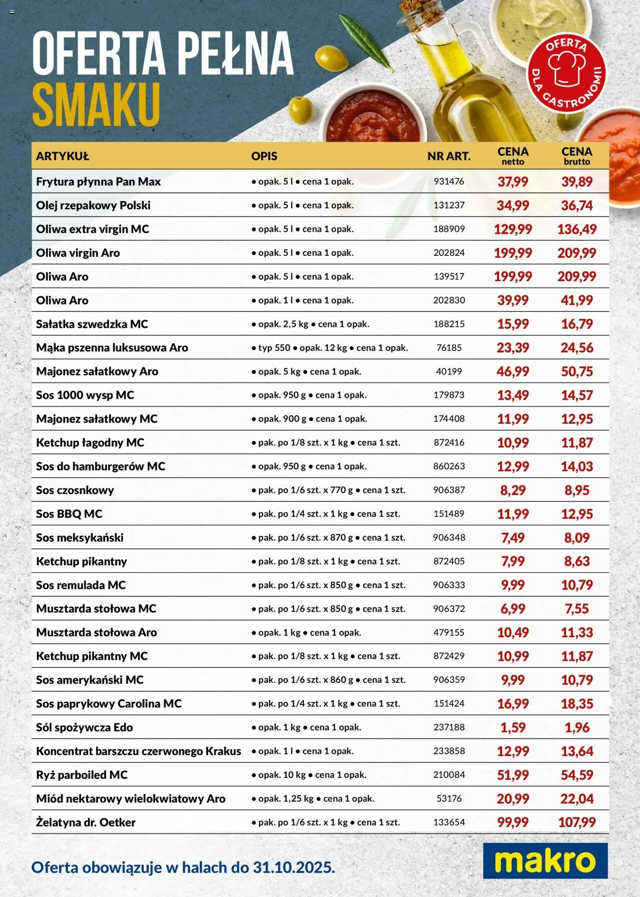 Makro Gazetka - Oferta pełna smaku od 01.10.2025 | Strona: 1 | Produkty: Olej rzepakowy, Miód, Żelatyna, Ryż
