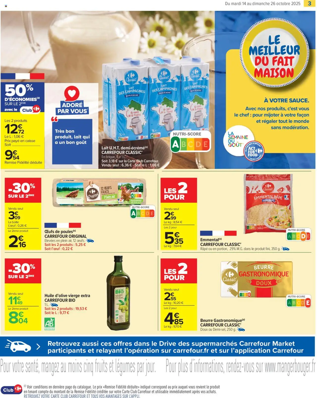 {H1} | Page: 5 | Produits: Huile d'olive vierge, Emmental, Lait, Œufs