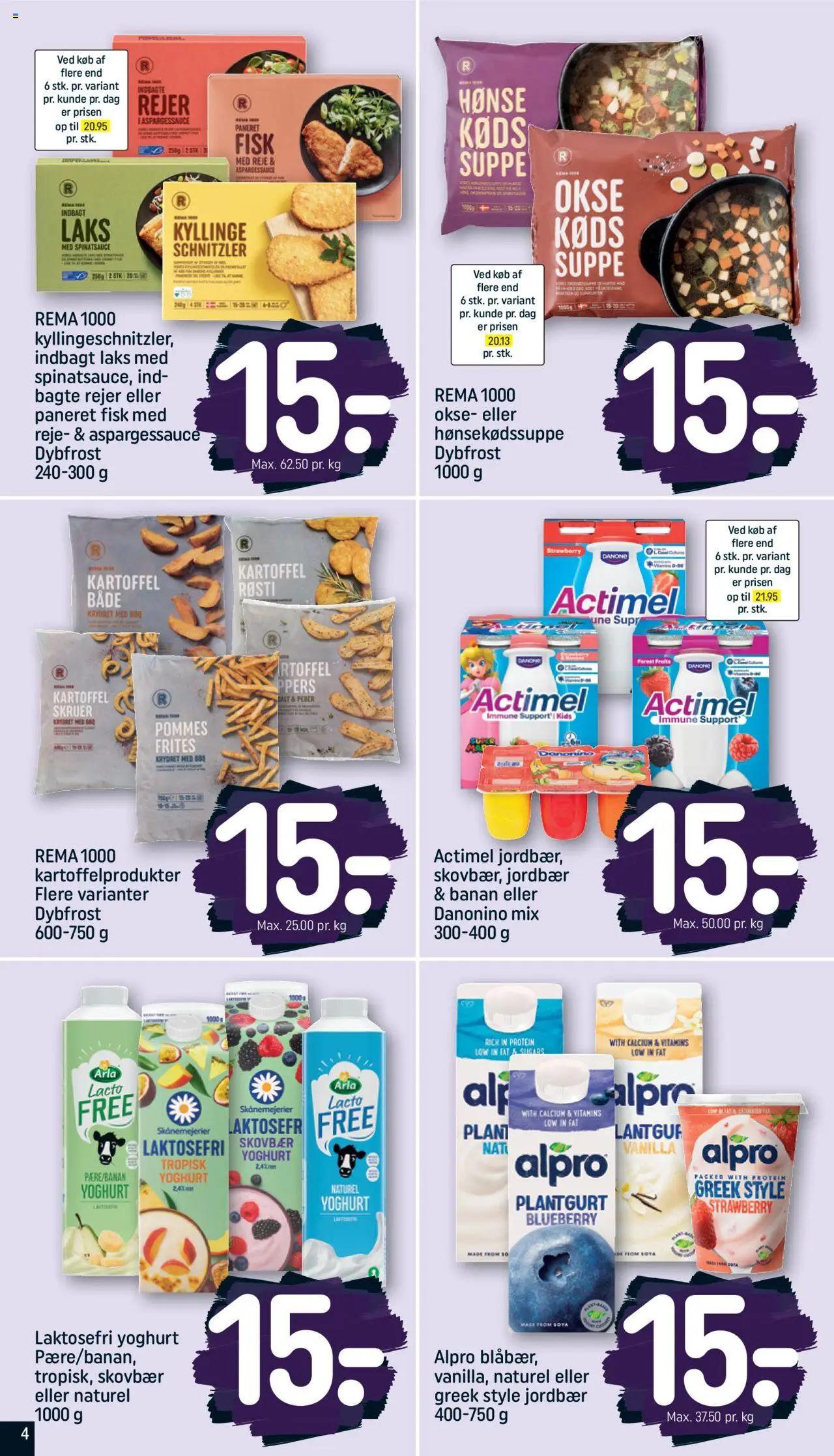 Rema 1000 tilbudsavis – gyldig fra 19.10.2025 | Side: 4 | Produkter: Yoghurt, Jordbær, Schnitzler, Suppe