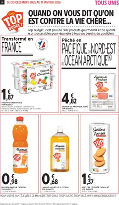 Intermarché - Prévisualisation de YAOURTS AROMATISÉS TOP BUDGET, Yaourts sucrés aromatisés saveurs fraise, framboise, banane, fruits exotiques, pêche, vanille 12 x 125 g - soit 1,5 kg valide à partir de 30.12.2025 | Page: 32