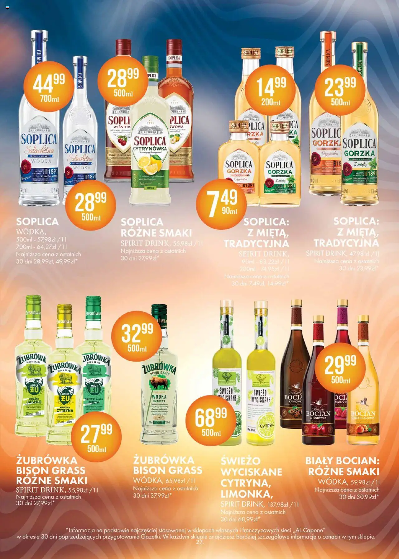Al.Capone Gazetka od 08.09.2025 | Strona: 27 | Produkty: Soplica wódka, Mięta, Żubrówka, Wódka