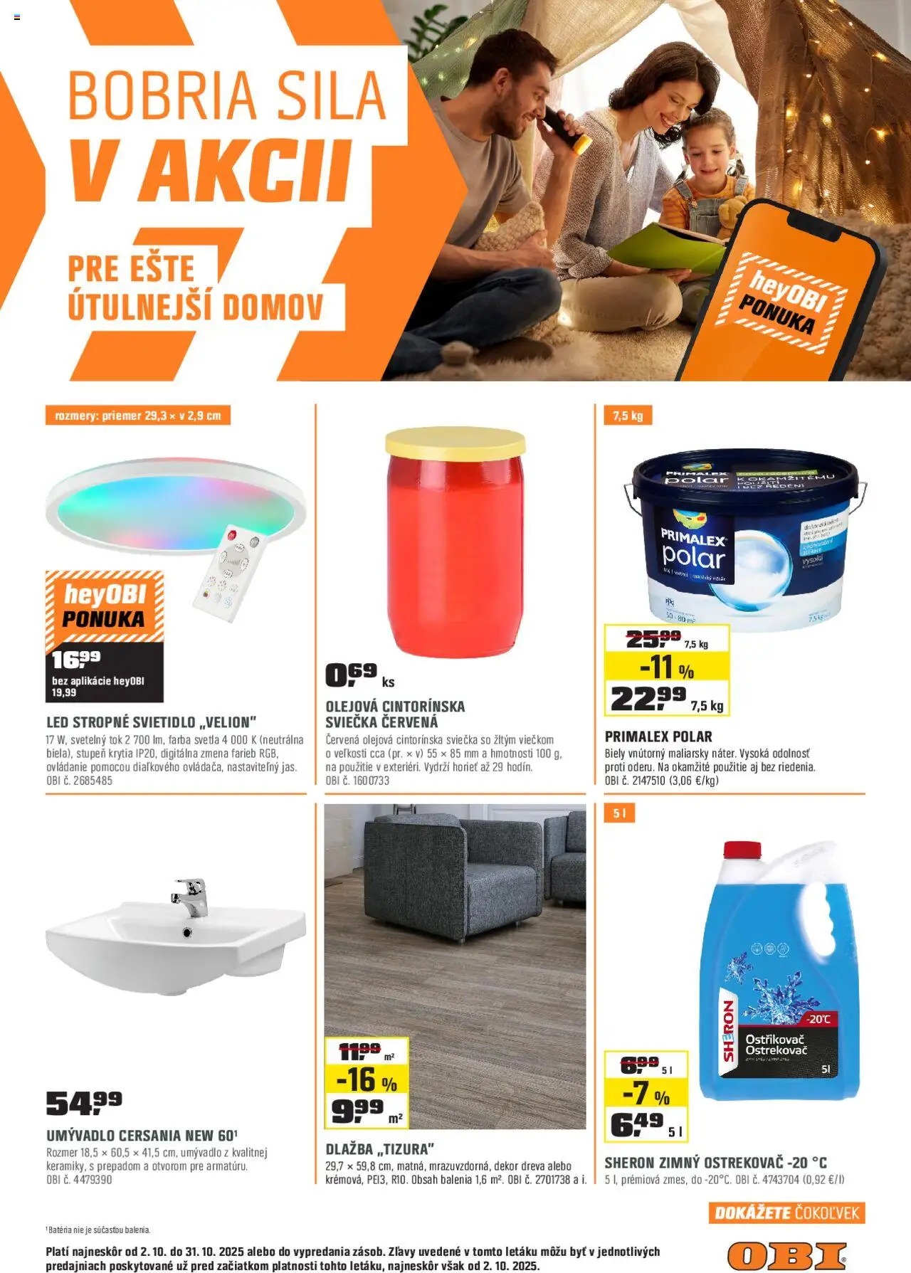 Nové OBI akcie – leták je platný od 02.10.2025 | Strana: 1 | Produkty: Kúpelňová skrinka, Úchytky, Skrinka, Vinylová podlaha