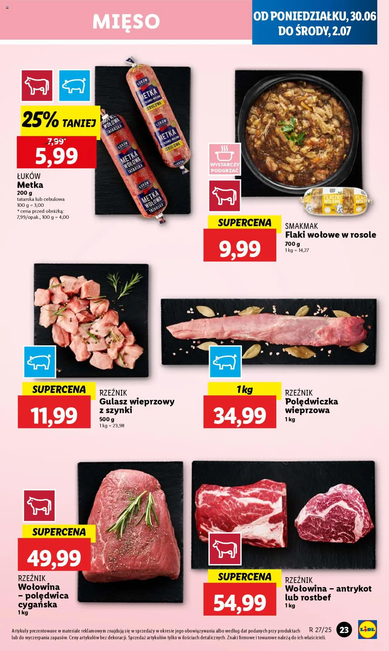 Lidl Gazetka od 30.06.2025 | Strona: 27 | Produkty: Mięso, Flaki, Flaki wołowe, Wołowina