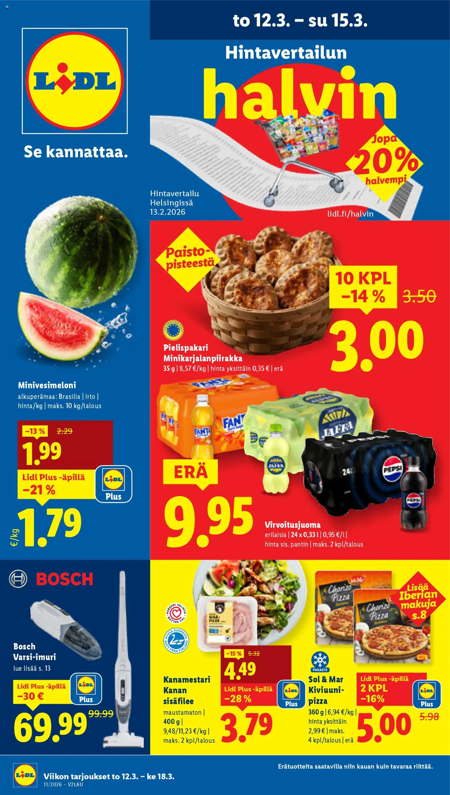 Lidl tarjoukset - Tampere – voimassa 12.03.2026 alkaen | Sivu: 1 | Tuotteet: Chorizo, Pepsi, Pizza