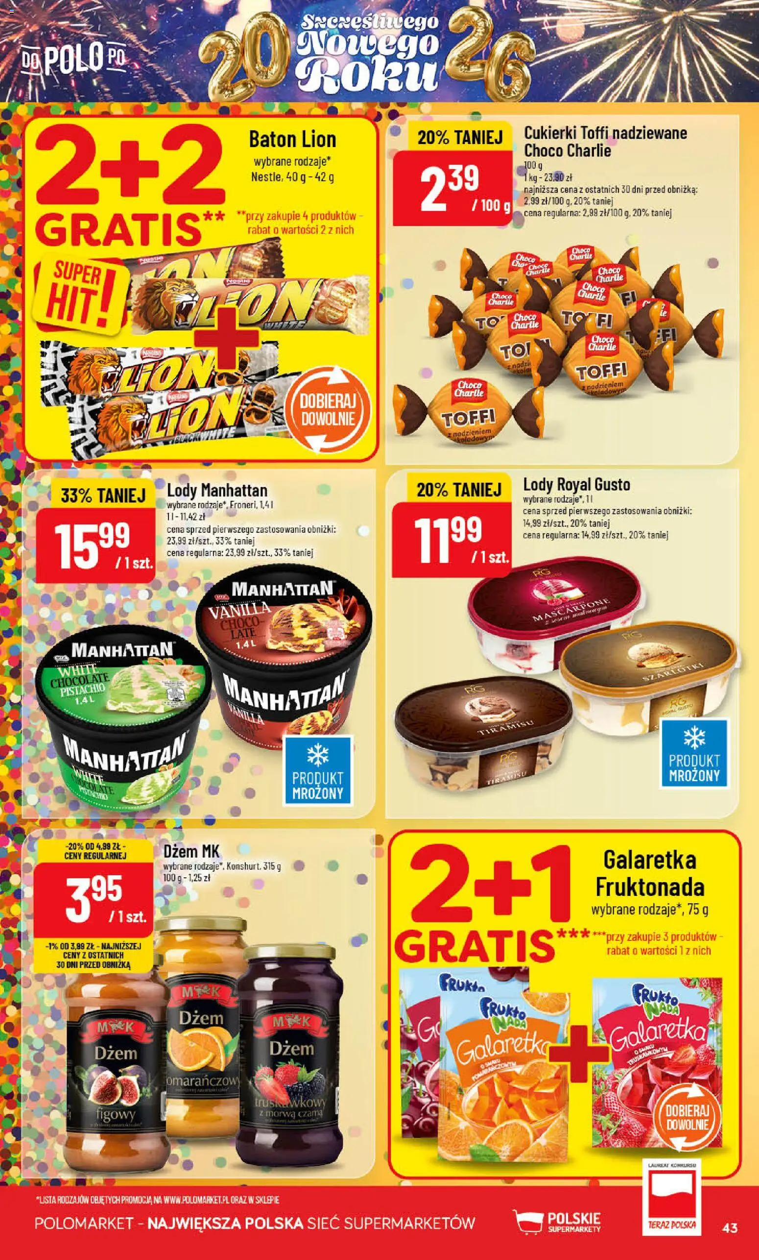 POLOmarket Gazetka od 27.12.2025 | Strona: 43 | Produkty: Galaretka, Tiramisu, Lody manhattan, Mascarpone