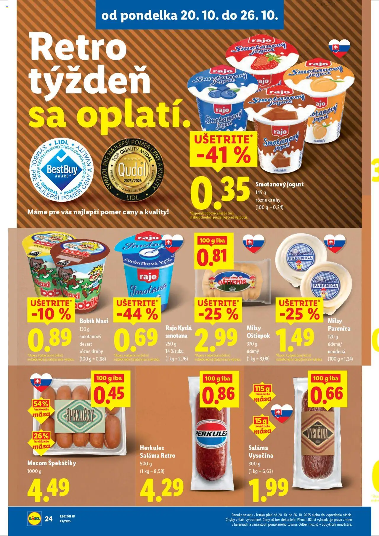 Nové Lidl akcie – leták je platný od 20.10.2025 | Strana: 36 | Produkty: Jogurt, Saláma, Smotana