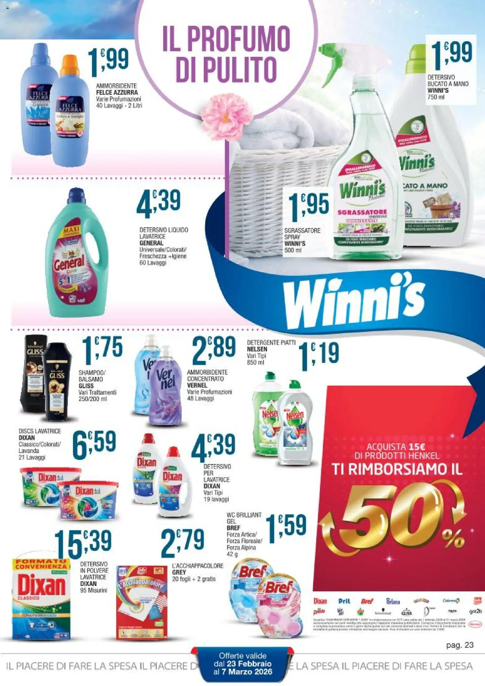 Volantino Sidis del 23.02.2026 | Pagina: 23 | Prodotti: Balsamo, Ammorbidente, Detergente, Sgrassatore