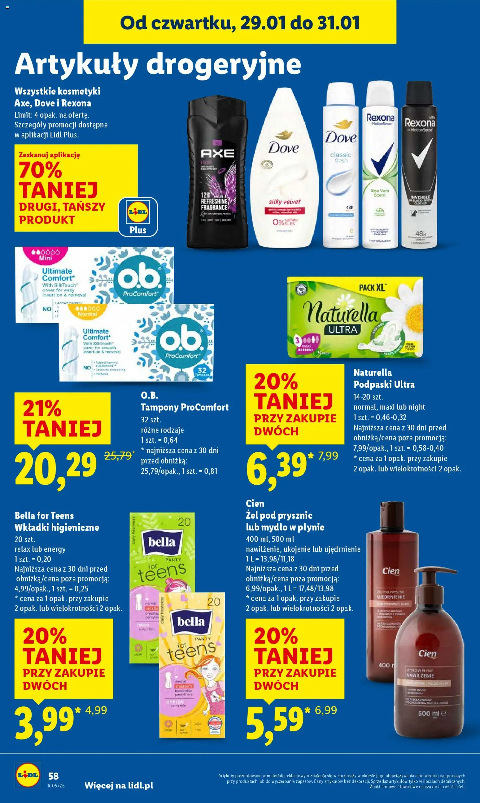 Lidl Gazetka od 29.01.2026 | Strona: 58 | Produkty: Kosmetyki, Prysznic, Wkładki higieniczne, Mydło