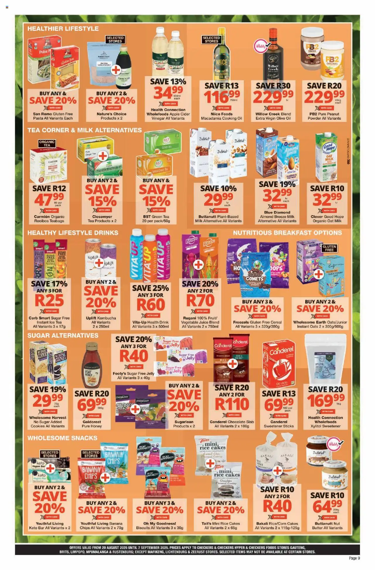 Checkers Gauteng - August Month-End Promotion │ valid from 20.08.2025 | Page: 9 | Products: Oil, Chocolate, Snacks, Pasta
