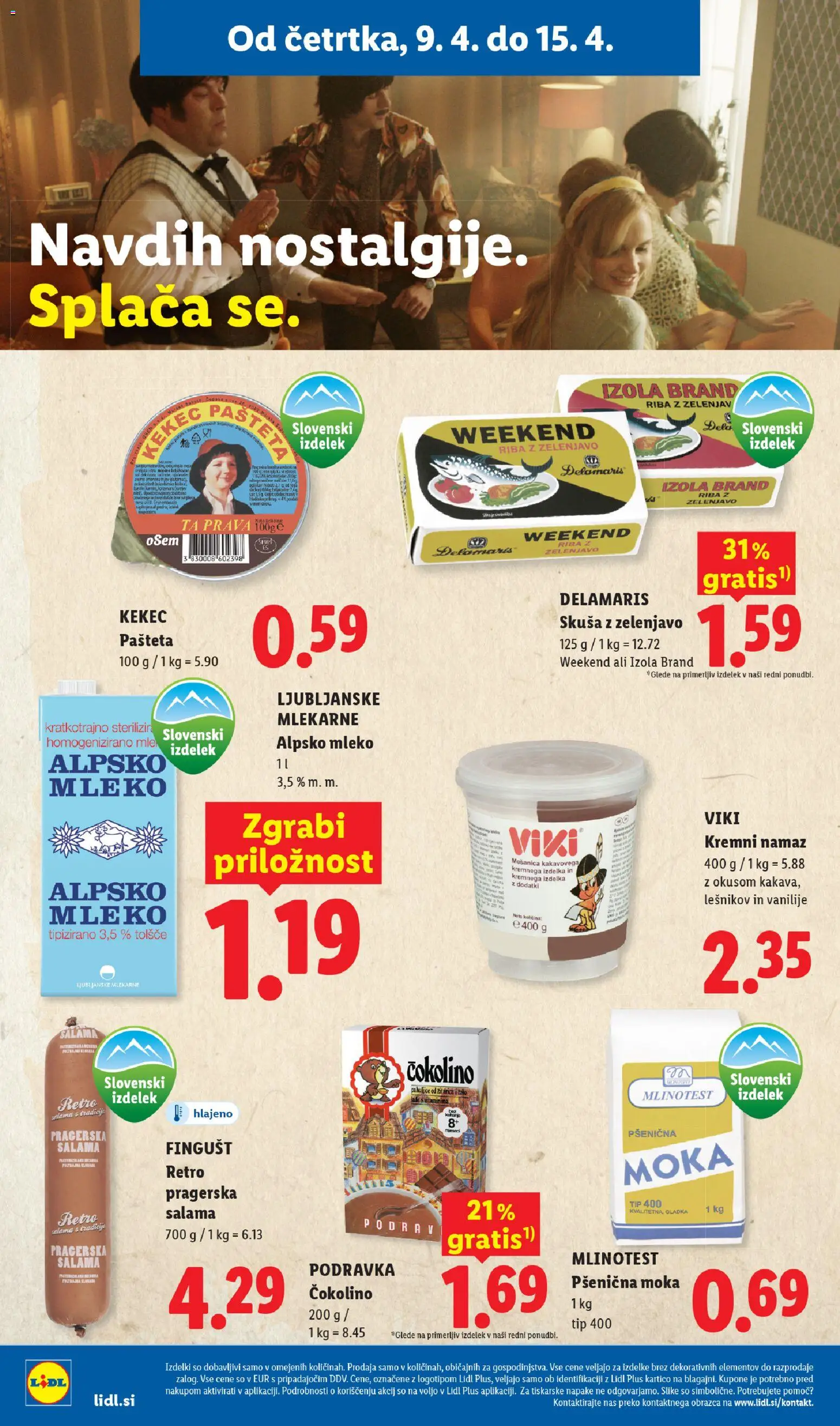 Novi Lidl katalog ponudbe – veljaven od 09.04.2026 | Stran: 12 | Izdelki: Pašteta, Namaz, Čokolino, Salama