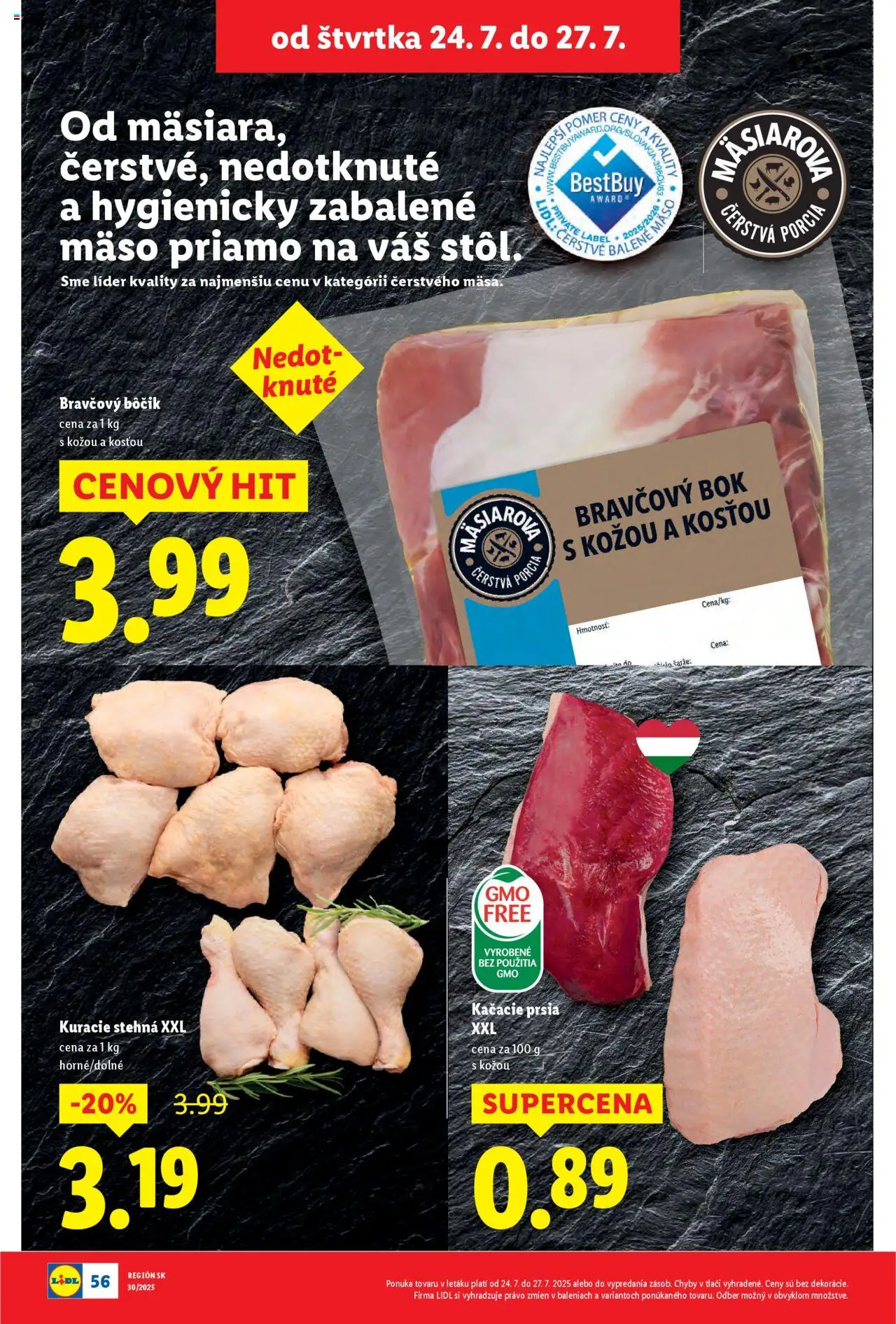 Lidl leták │ platný od 21.07.2025 | Strana: 80 | Produkty: Kačacie prsia, Bravčový bôčik, Kuracie stehná