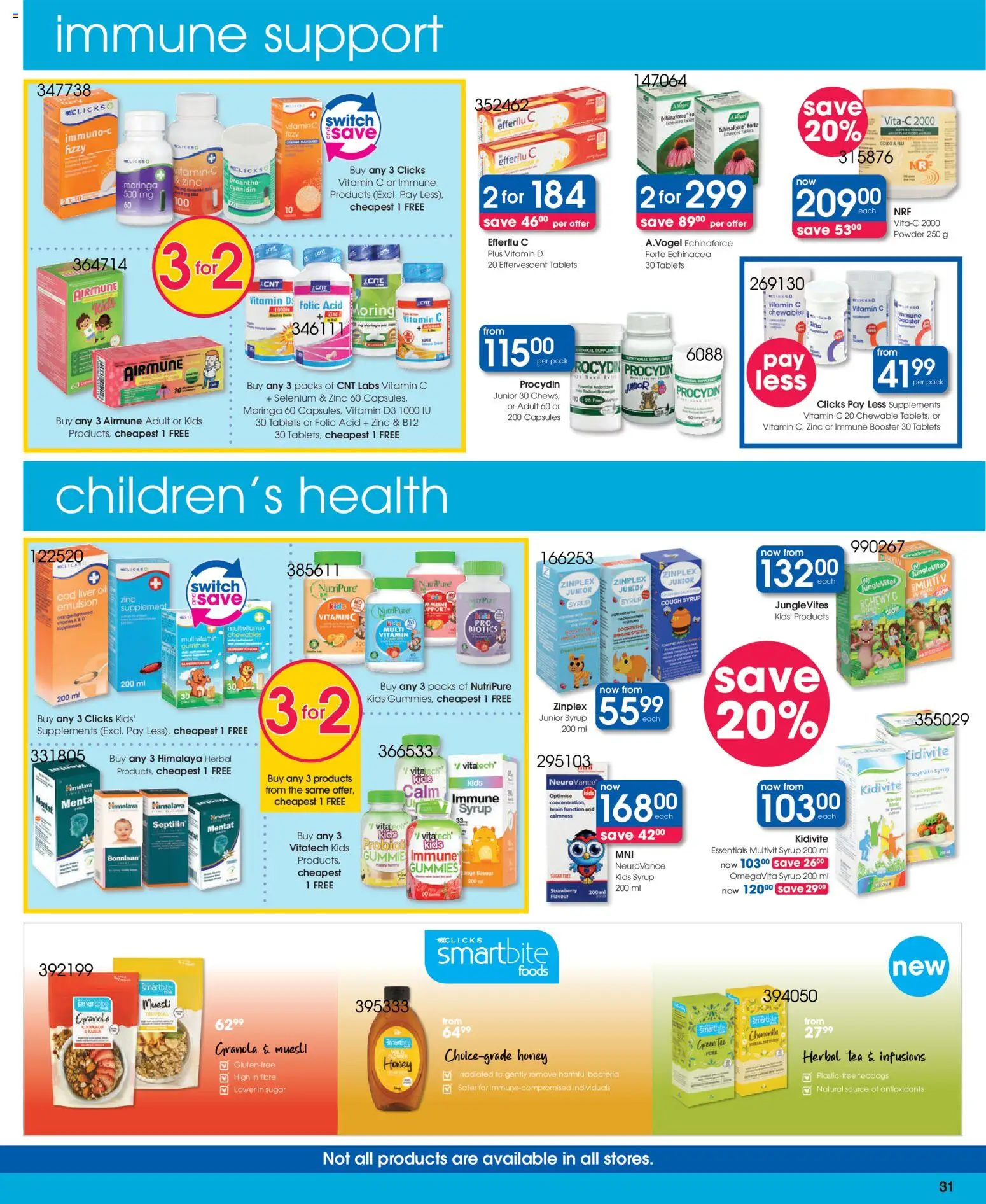 New Clicks catalogue – valid from 25.11.2025 | Page: 31 | Products: Cough syrup, Tea, Syrup, Sugar