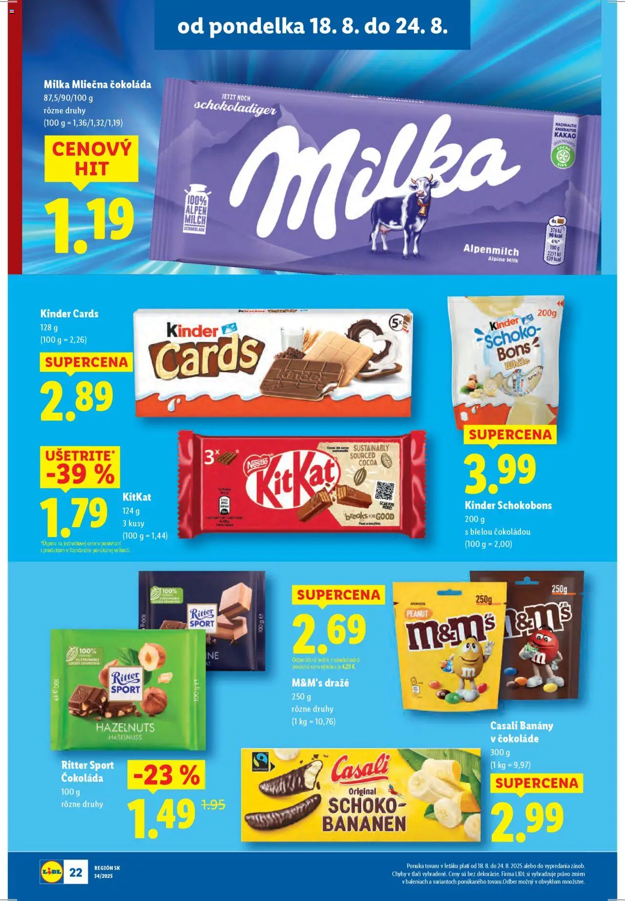 Lidl leták │ platný od 18.08.2025 | Strana: 22 | Produkty: Banány v čokoláde, Banány, Čokoláda, Milka