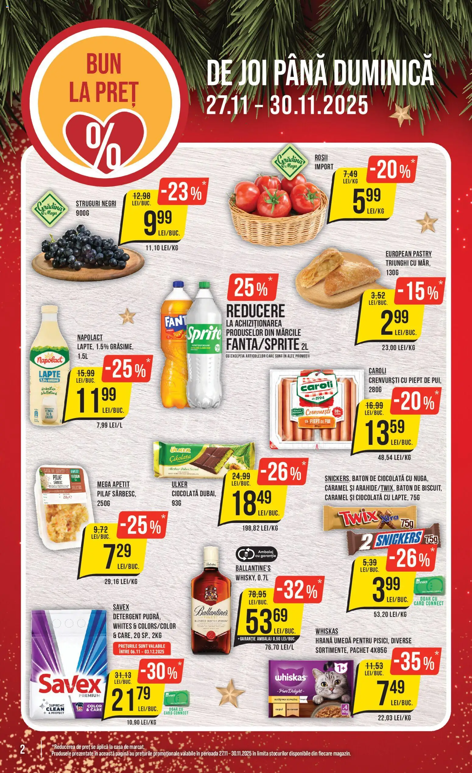 Noul catalog Mega Image – valabil de la 27.11.2025 | Pagină: 2 | Produse: Struguri, Lapte, Ciocolată, Roșii