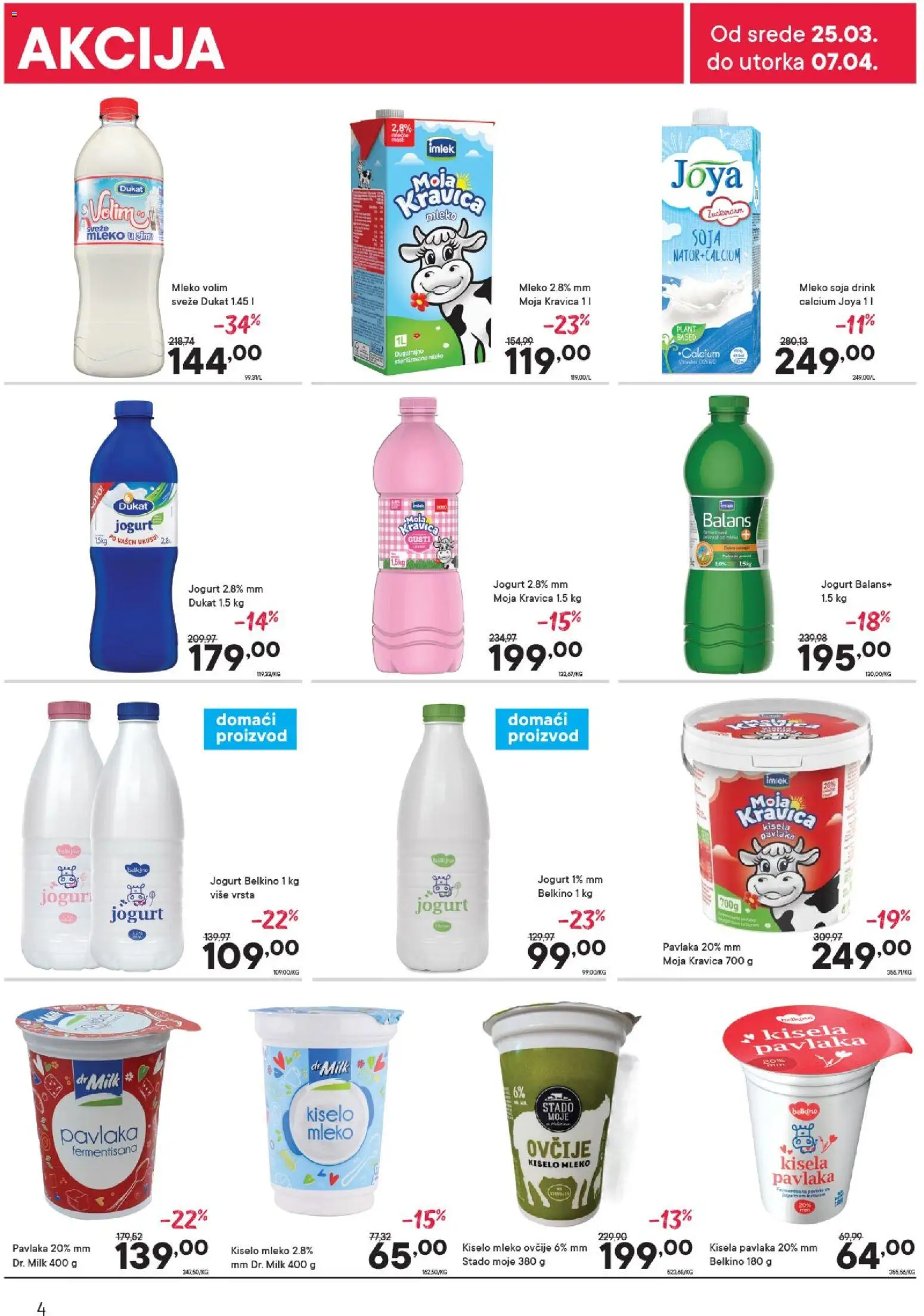 PerSu katalog - važi od 25.03.2026 | Strana: 4 | Proizvode: Kiselo mleko, Mleko, Jogurt, Pavlaka