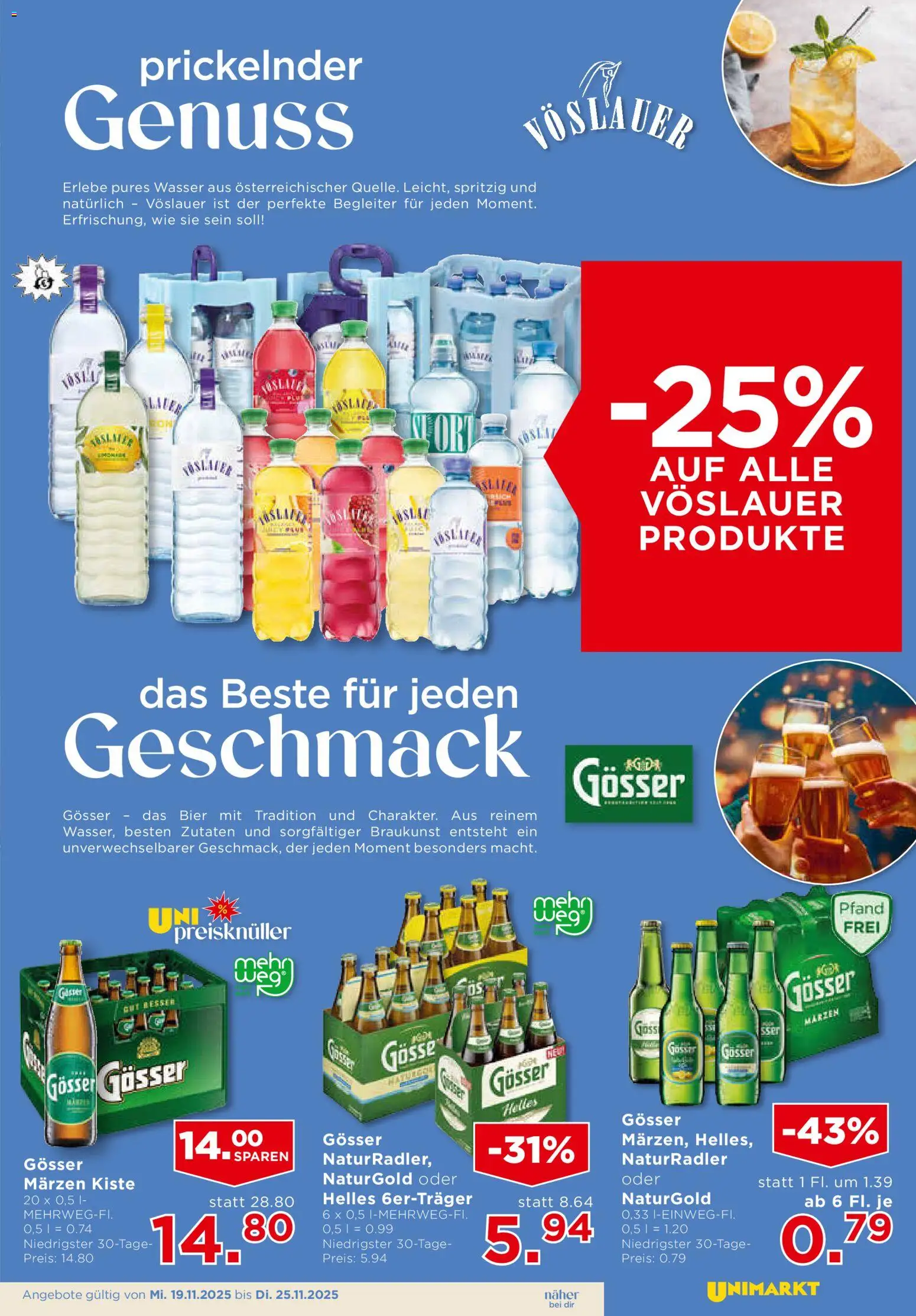 Unimarkt Flugblatt gültig ab 19.11.2025 | Seite: 11 | Produkte: Wasser, Bier