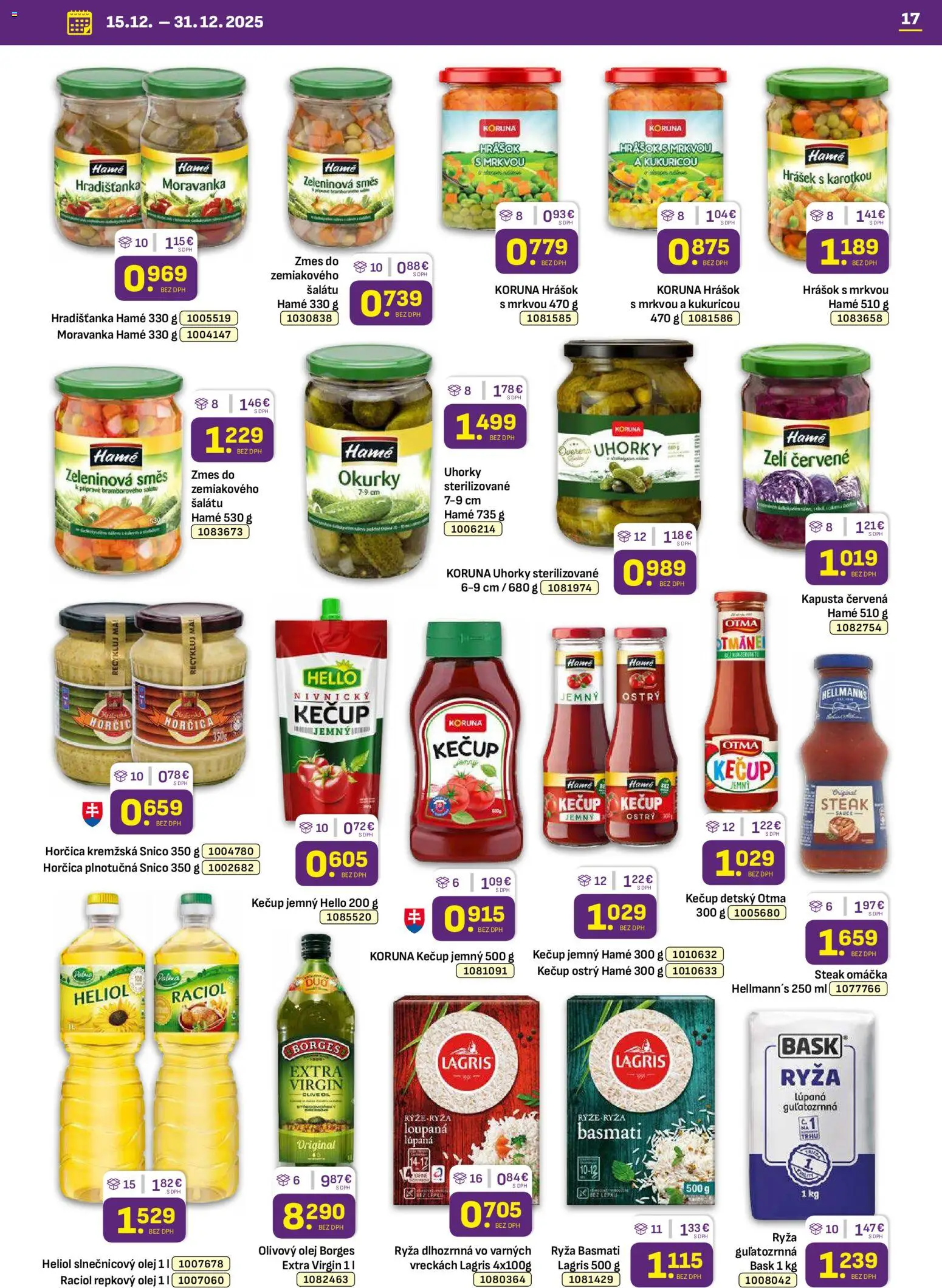 Nové Libex akcie – leták je platný od 15.12.2025 | Strana: 17 | Produkty: Kapusta, Hrášok, Slnečnicový olej, Uhorky