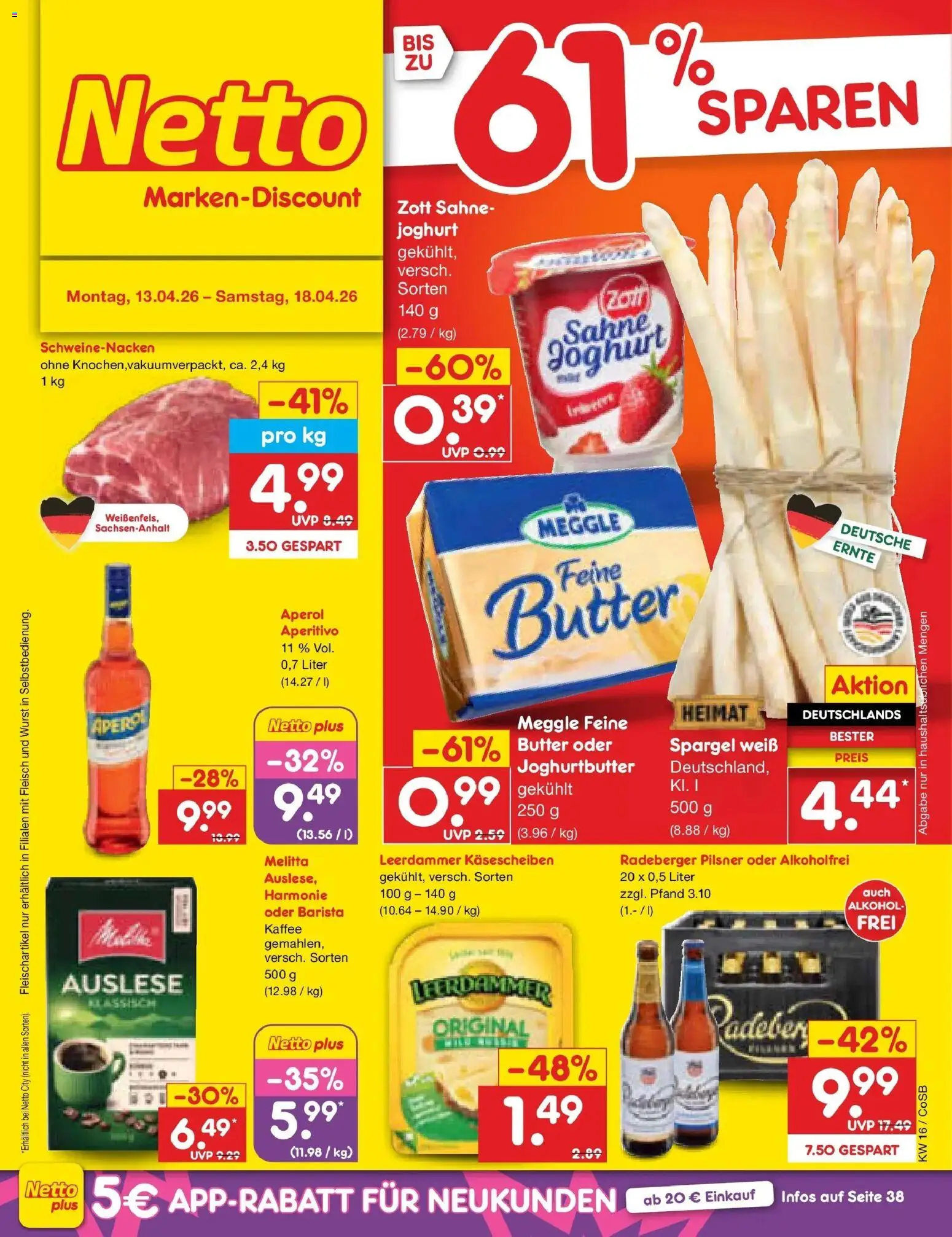 Netto Marken-Discount Prospekt Bitterfeld-Wolfen	 – gültig ab 13.04.2026 | Seite: 1 | Produkte: Melitta, Kaffee, Spargel, Radeberger pilsner