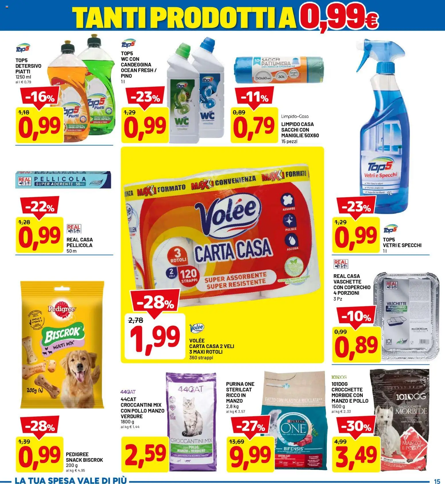 Volantino D Più del 05.03.2026 | Pagina: 15 | Prodotti: Candeggina, Crocchette, Pellicola, Alluminio