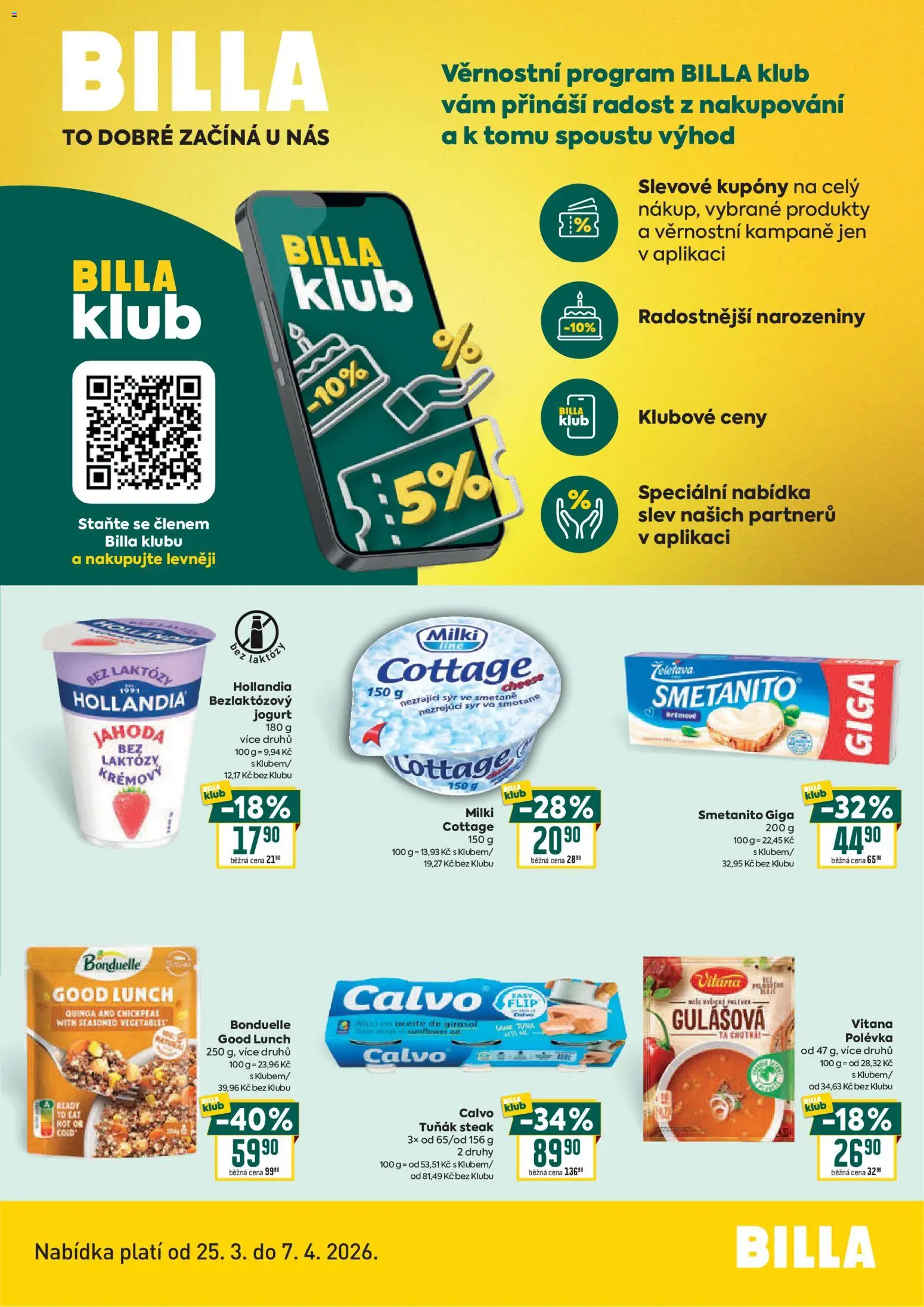 Billa leták - Bonus club od 25.03.2026 | Strana: 1 | Produkty: Sýr, Steak, Hollandia, Lunch