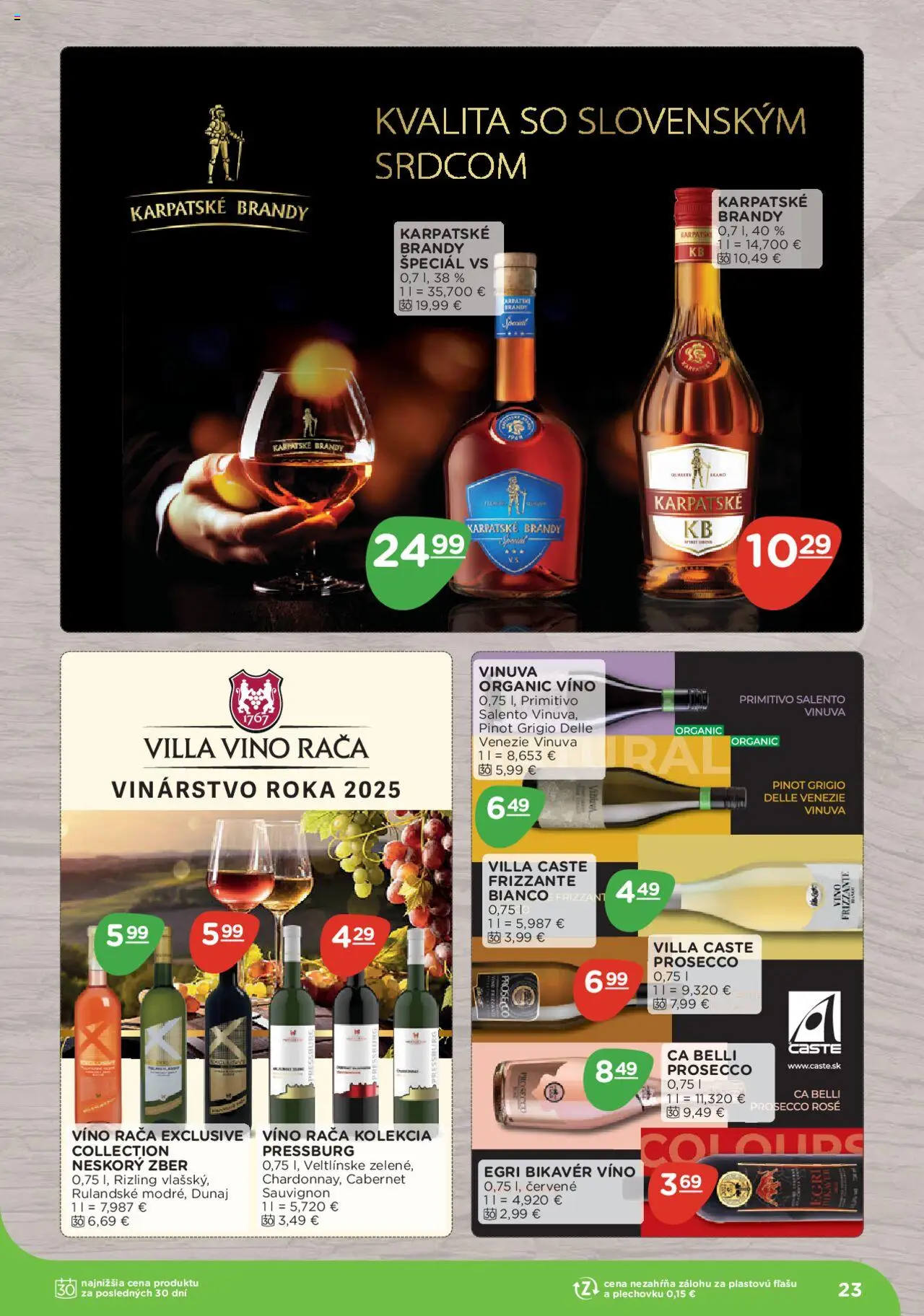 Nové Terno akcie – leták je platný od 08.09.2025 | Strana: 23 | Produkty: Víno, Prosecco, Karpatské brandy, Brandy