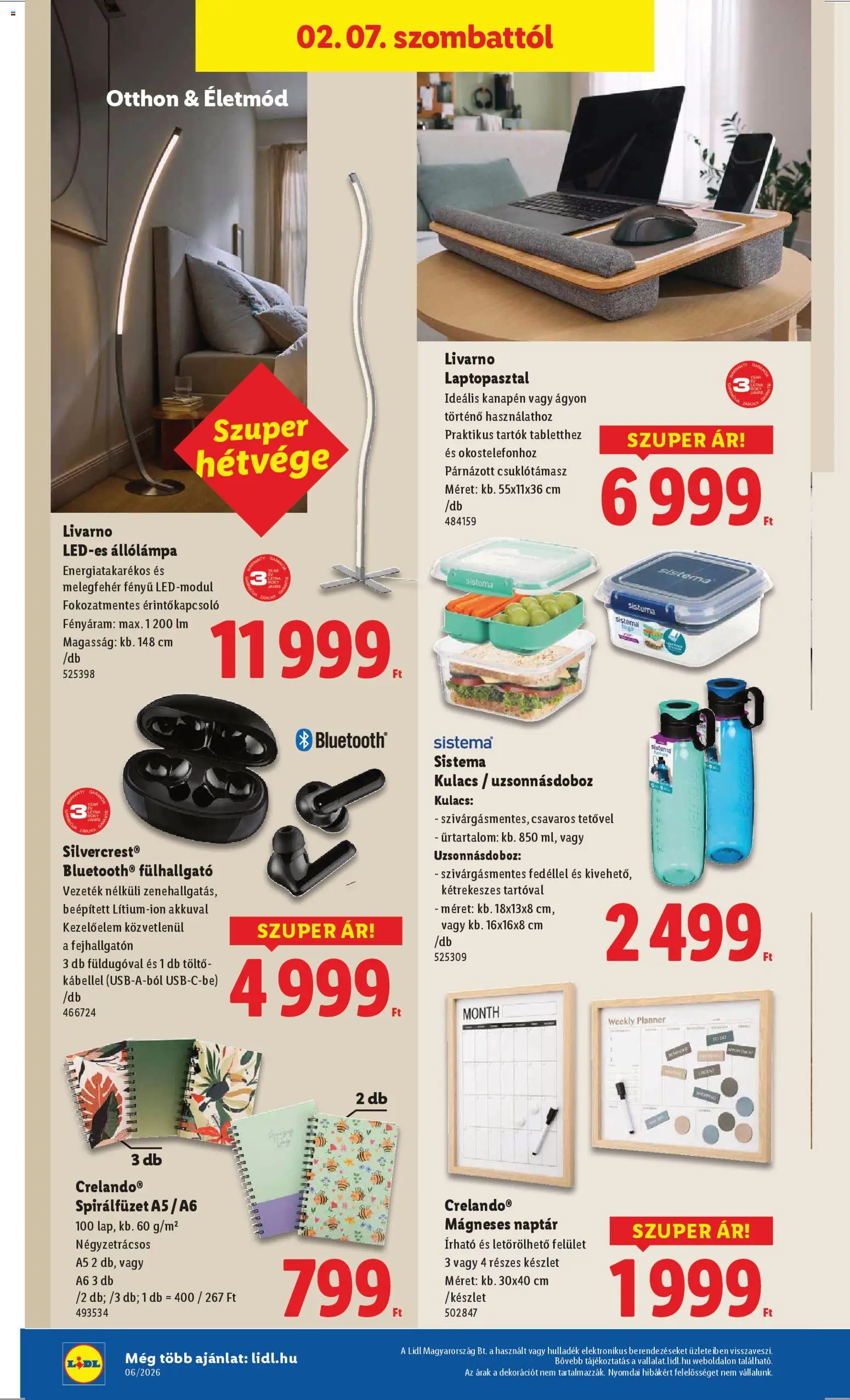 Lidl akciós ujság - amely érvényes a következő dátumtól: 05.02.2026 | Oldal: 44 | Termékek: Állólámpa, Fülhallgató, Kulacs, Töltő