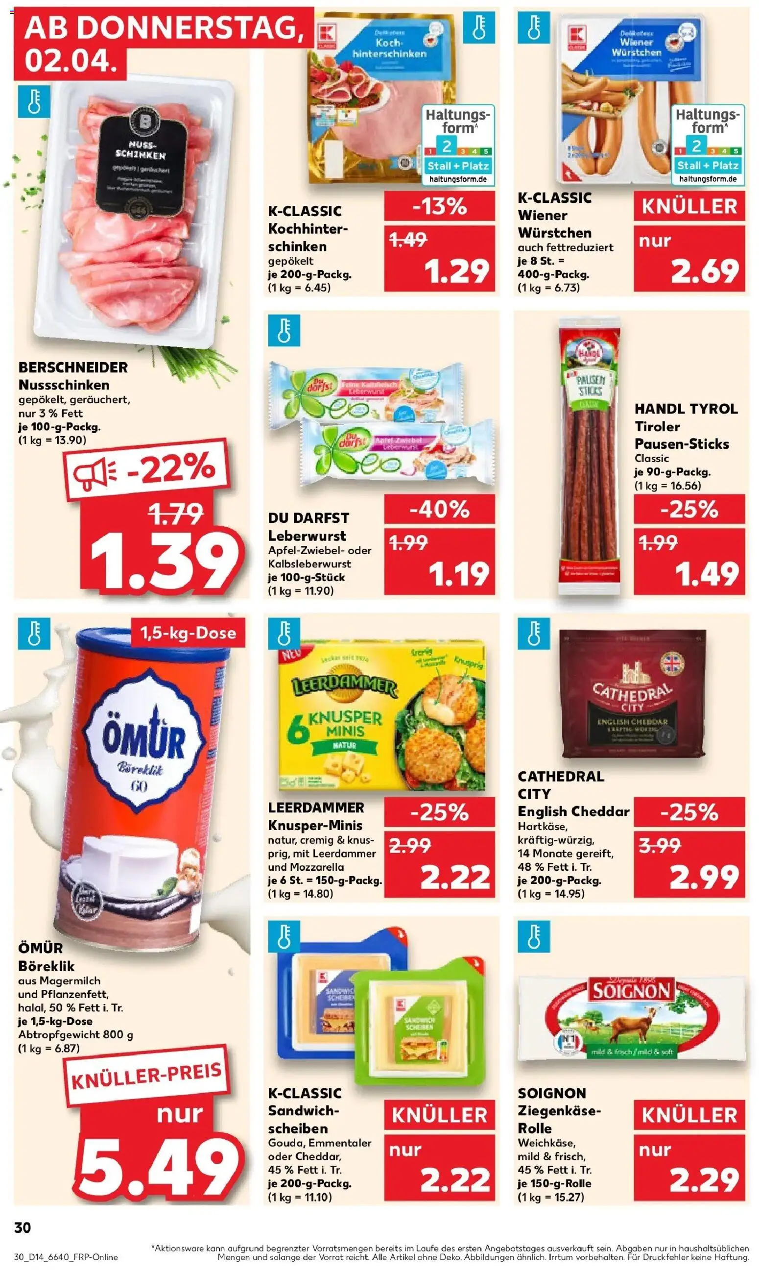 Kaufland Prospekt Konstanz	 – gültig ab 02.04.2026 | Seite: 30 | Produkte: Wiener wurstchen, Mozzarella, Ziegenkäse, Schinken