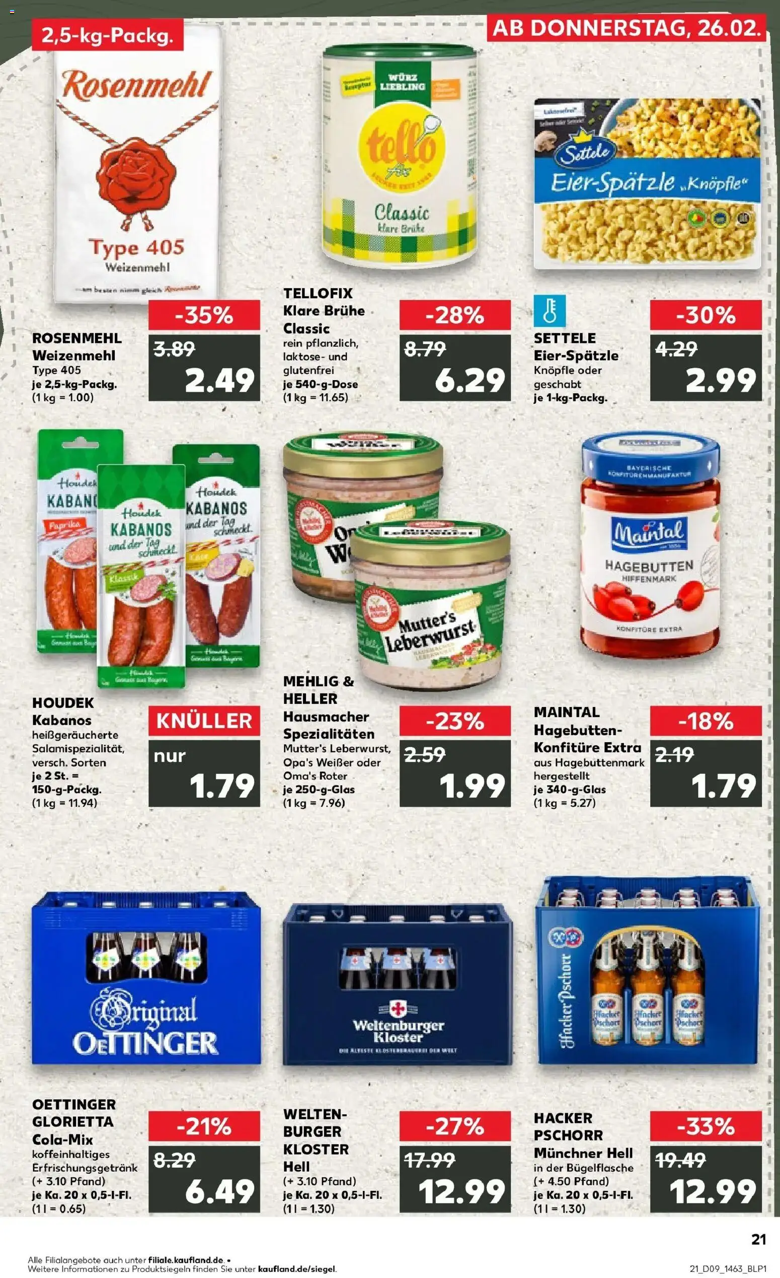 Kaufland prospekt Neusäß	 – gültig ab 26.02.2026 | Seite: 29 | Produkte: Burger, Weizenmehl, Oettinger, Salami