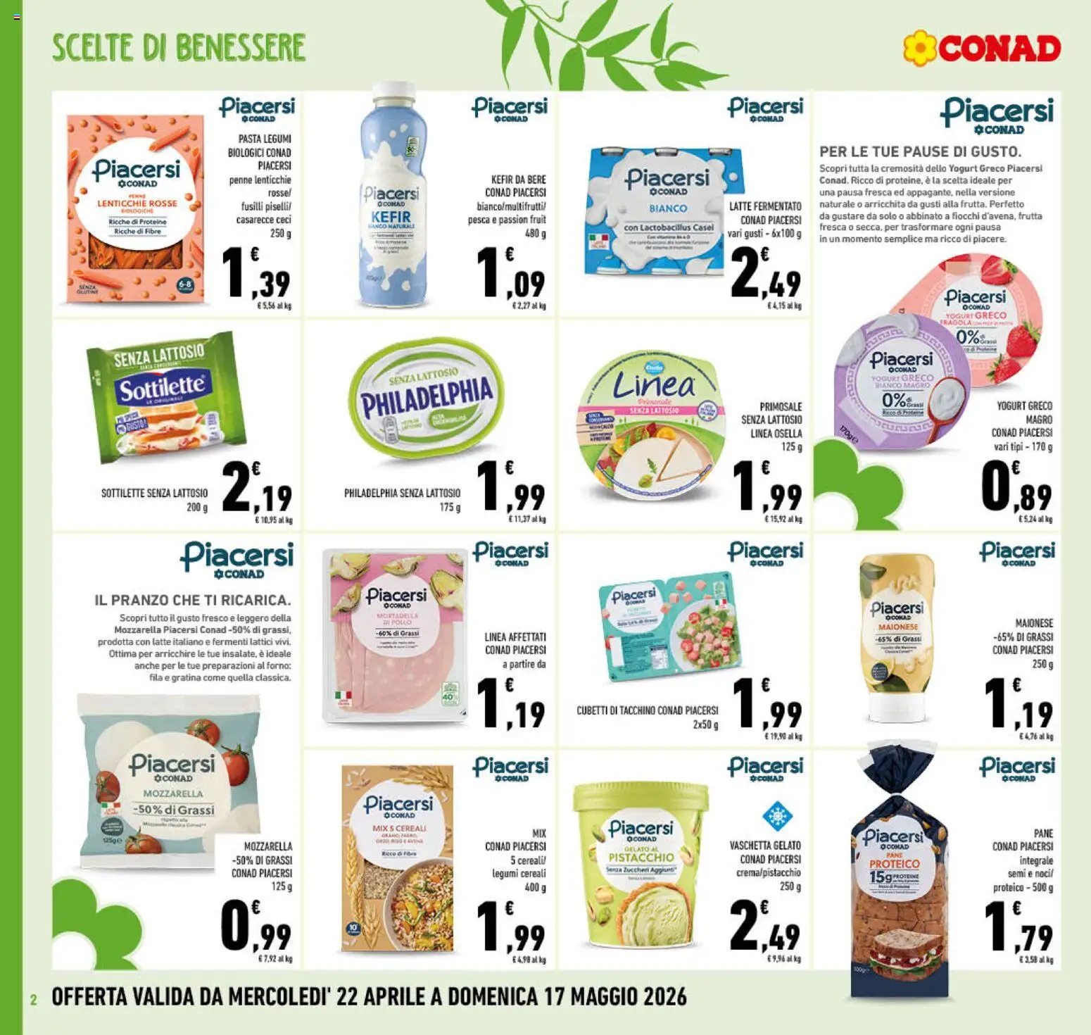 Volantino Conad del 22.04.2026 | Pagina: 2 | Prodotti: Frutta, Tacchino, Pasta, Pesca