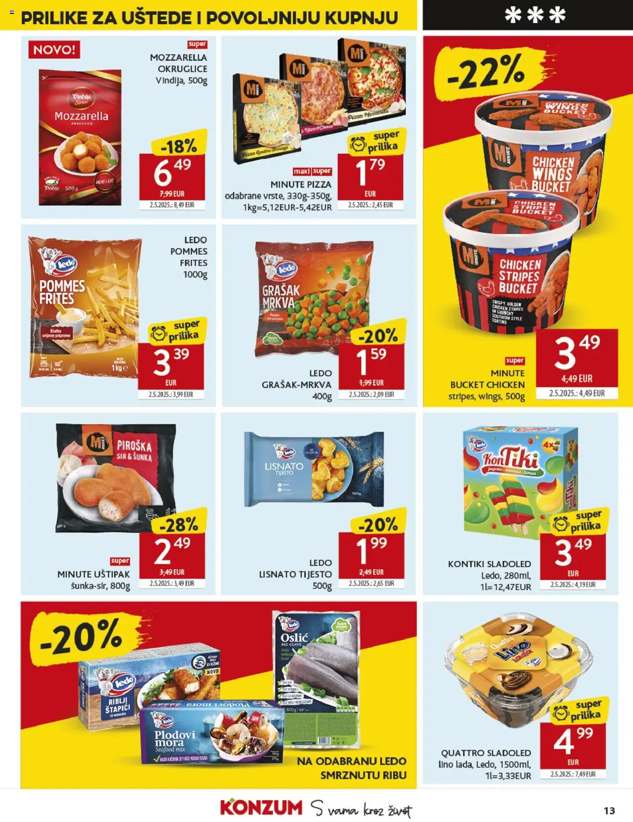 Konzum HR akciós ujság - amely érvényes a következő dátumtól: 24.09.2025 | Oldal: 13 | Termékek: Mozzarella, Pizza