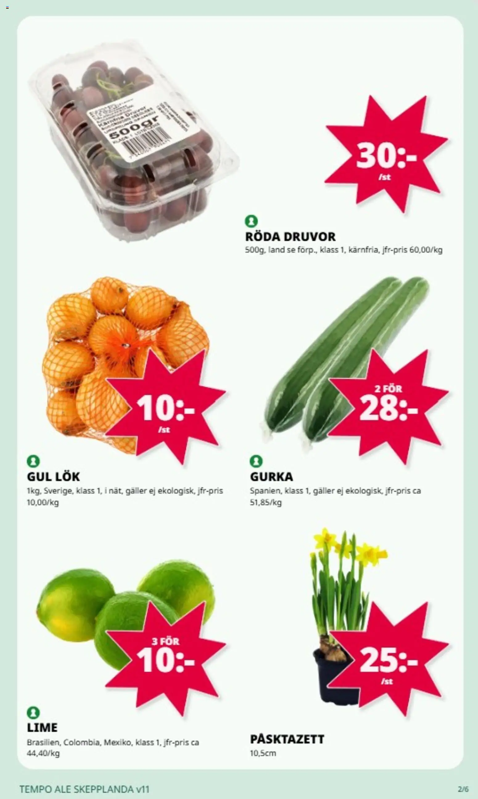 Tempo reklamblad aktuell från 09.03.2026 | Sida: 2 | Produkter: Galler, Gul lök, Lime, Gurka