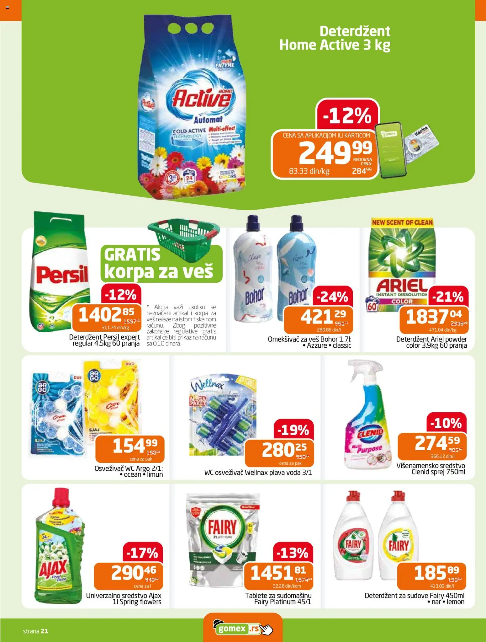 Gomex katalog - važi od 03.12.2025 | Strana: 21 | Proizvode: Deterdžent, Deterdžent za sudove, Wc, Korpa
