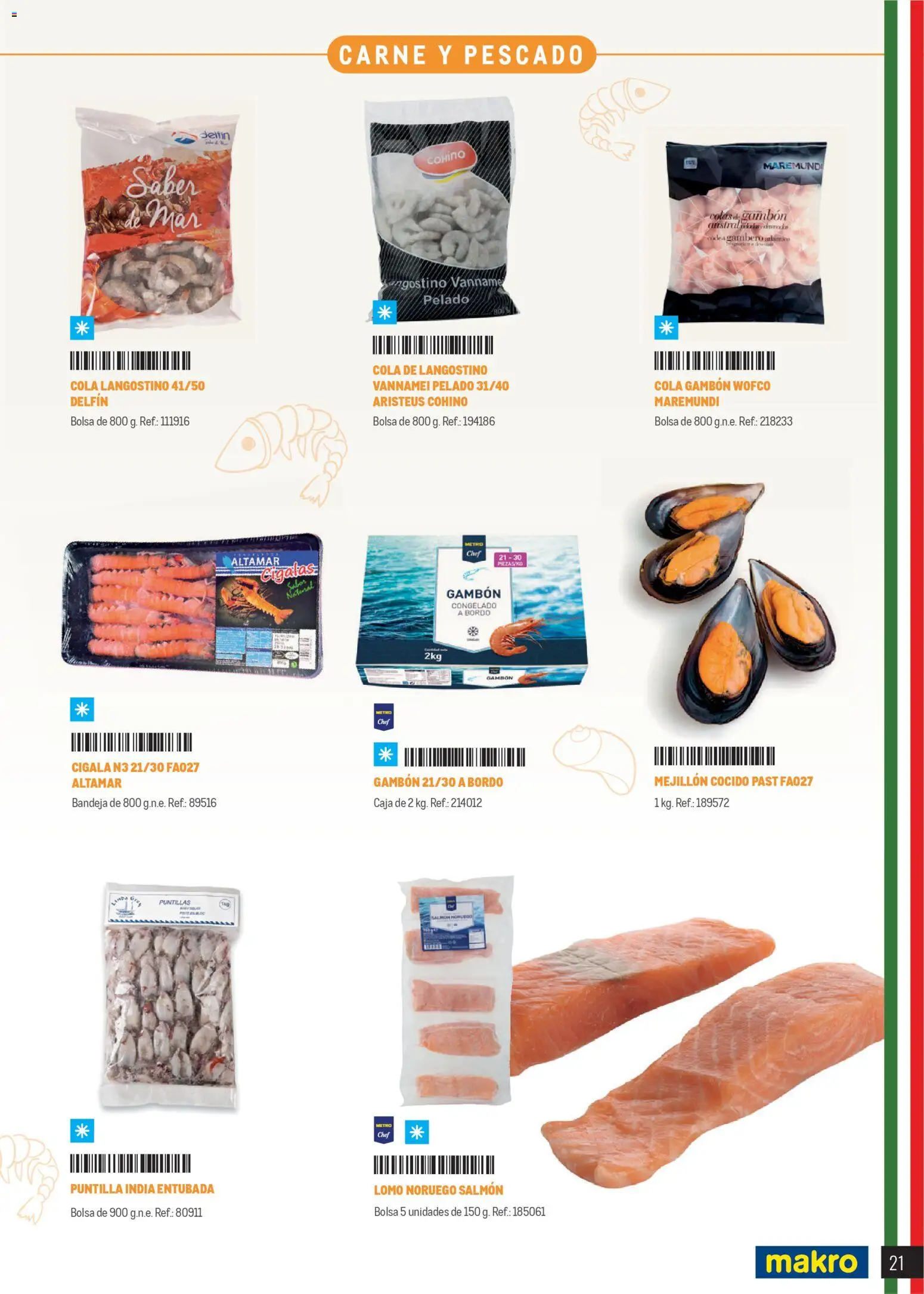 Makro Restaurantes italianos Península │ válido desde el 27.03.2026 | Página: 21 | Productos: Pescado, Bolsa, Caja, Langostino