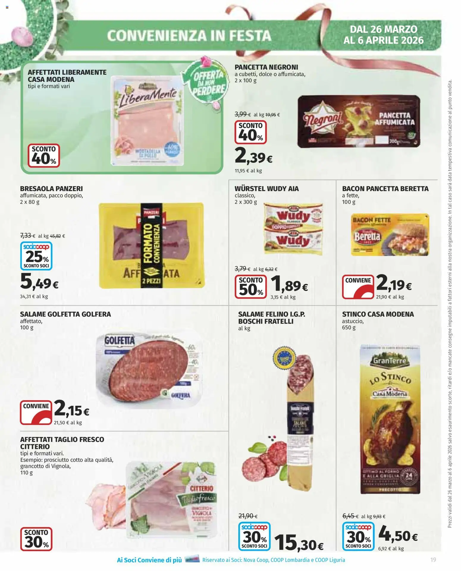 Volantino COOP del 26.03.2026 | Pagina: 19 | Prodotti: Prosciutto Cotto, Salame, Prosciutto, Data