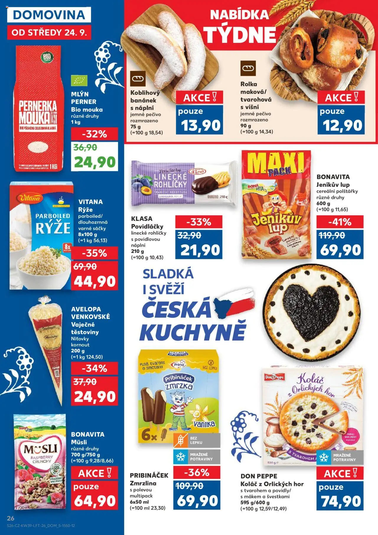 Kaufland leták od 24.09.2025 | Strana: 26 | Produkty: Polštářky, Rýže Vitana, Mouka, Potraviny