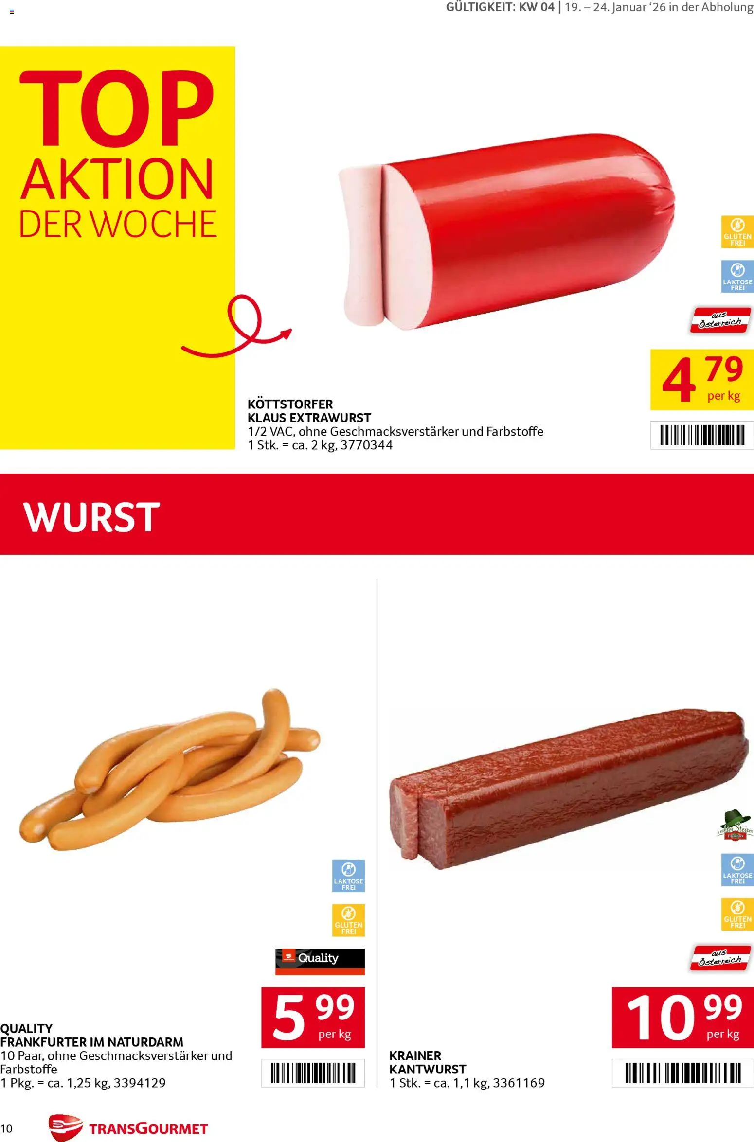 Transgourmet Flugblatt gültig ab 19.01.2026 | Seite: 10 | Produkte: Wurst
