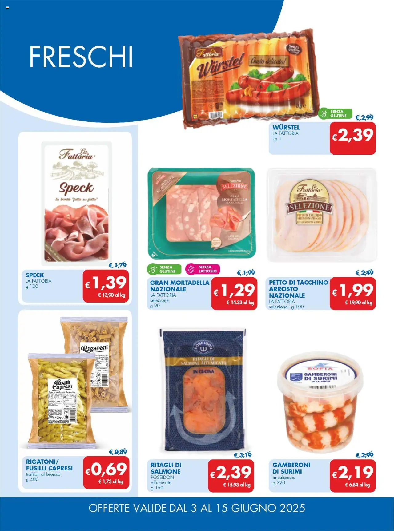 Volantino MD Discount del 03.06.2025 | Pagina: 15 | Prodotti: Salmone, Surimi, Pasta, Fusilli