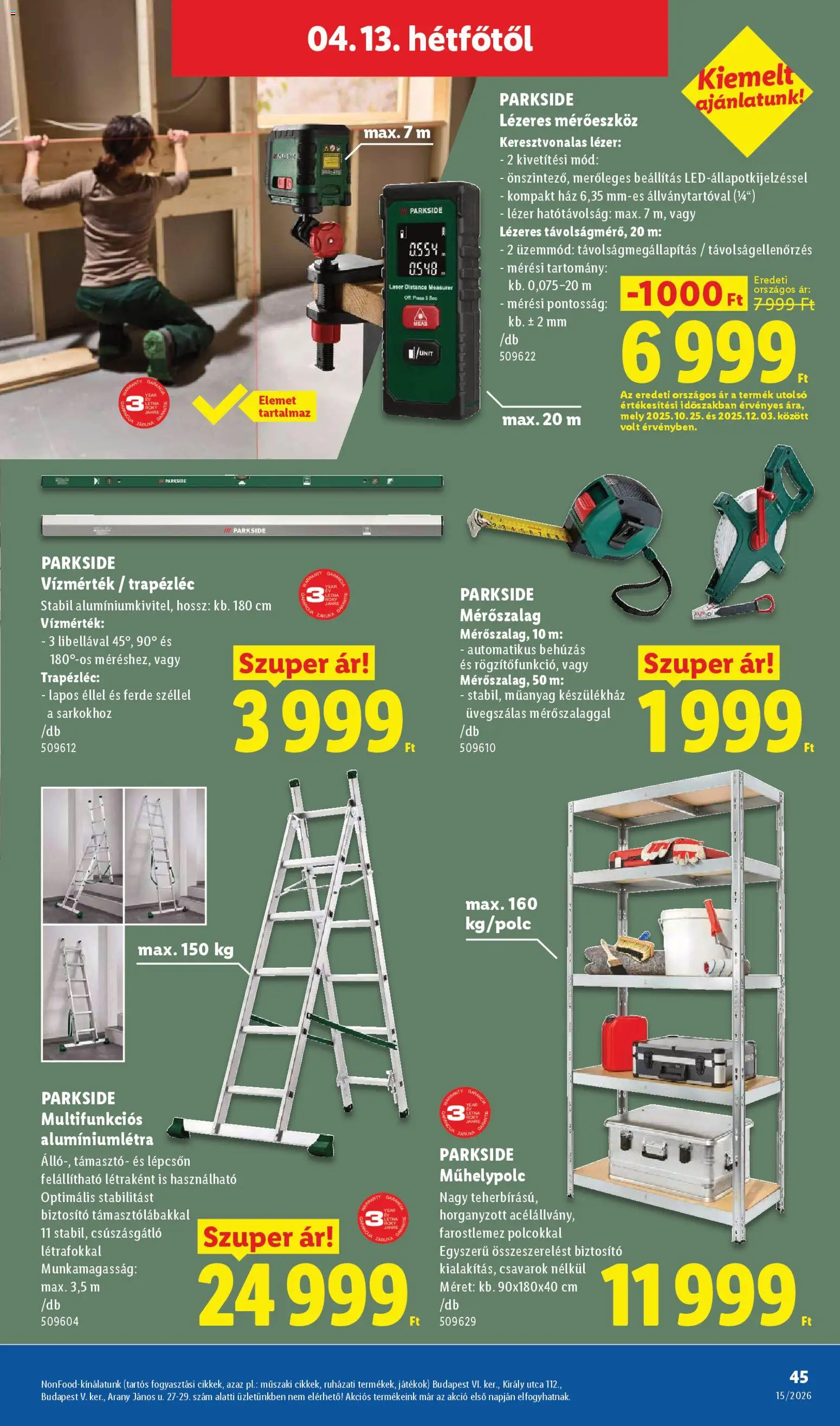 Lidl akciós ujság - amely érvényes a következő dátumtól: 09.04.2026 | Oldal: 45 | Termékek: Parkside, Játékok