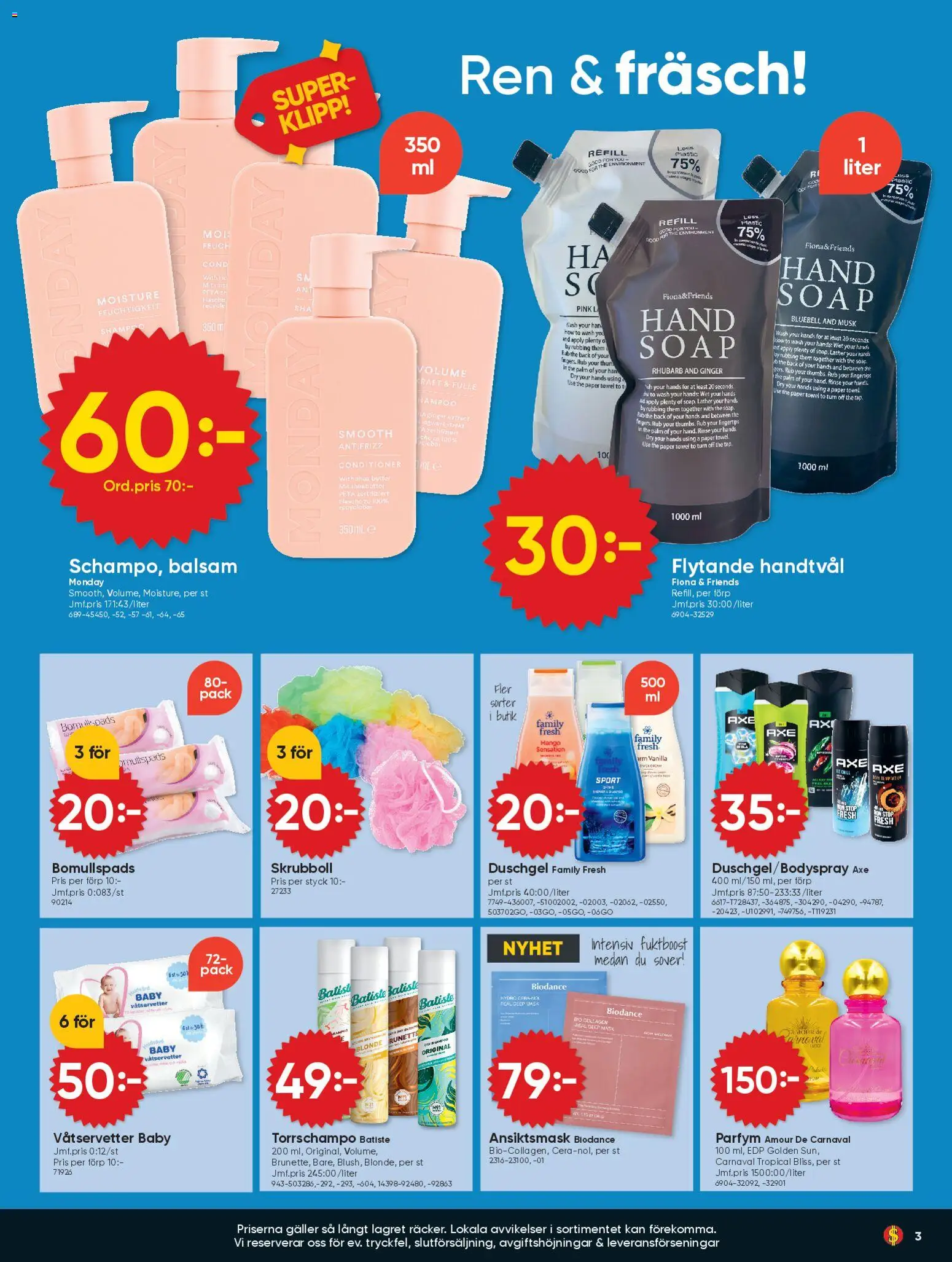 Dollar Store reklamblad aktuell från 17.11.2025 | Sida: 3 | Produkter: Mask, Palm, Torrschampo, Handtvål