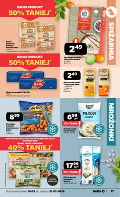Pogląd oferty "Netto gazetka od poniedziałku spożywcza" - ważna od 16.03.2026 | Strona: 17 | Produkty: Makaron spaghetti, Warzywa na patelnie, Makaron, Warzywa
