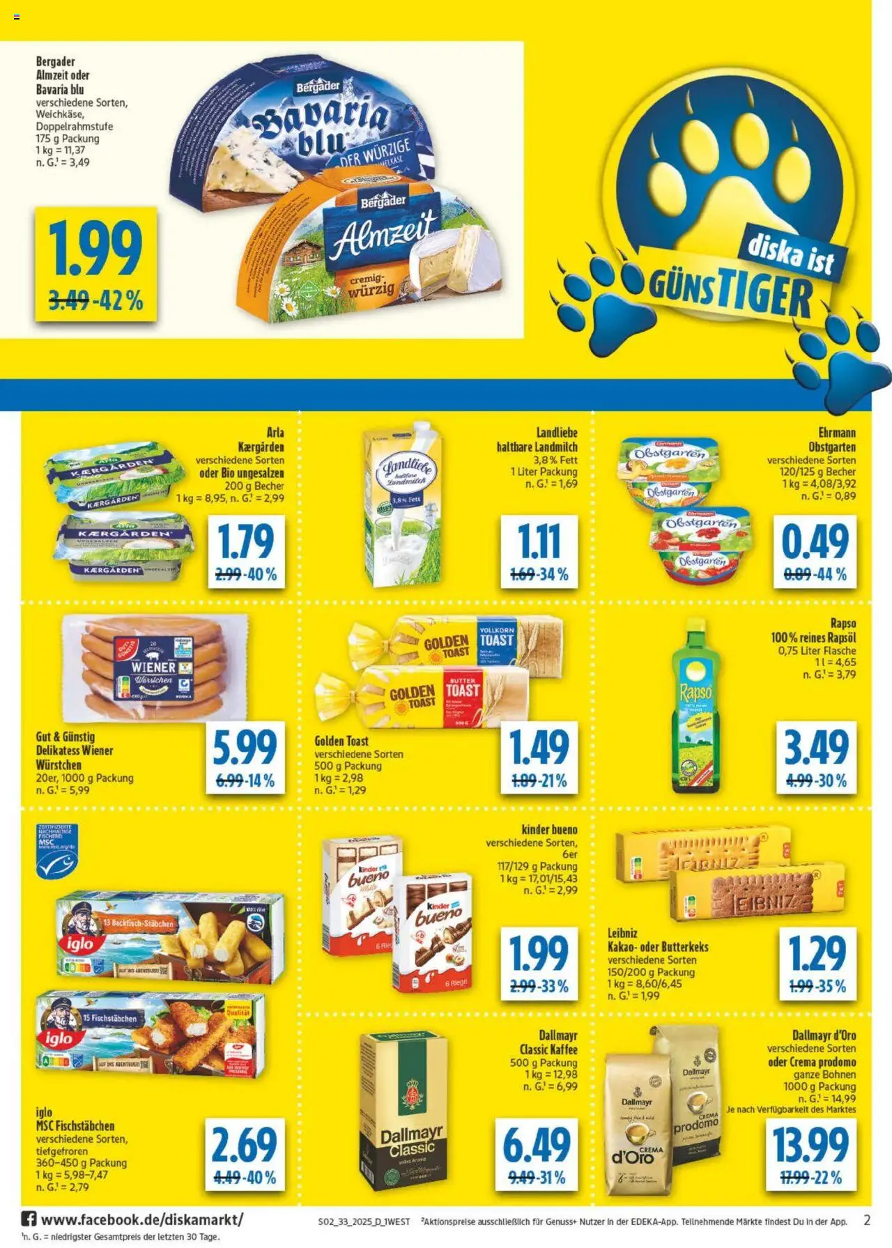 Diska - Bayern - gültig ab dem 11.08.2025 | Seite: 2 | Produkte: Wiener wurstchen, Rapsöl, Dallmayr, Fischstabchen