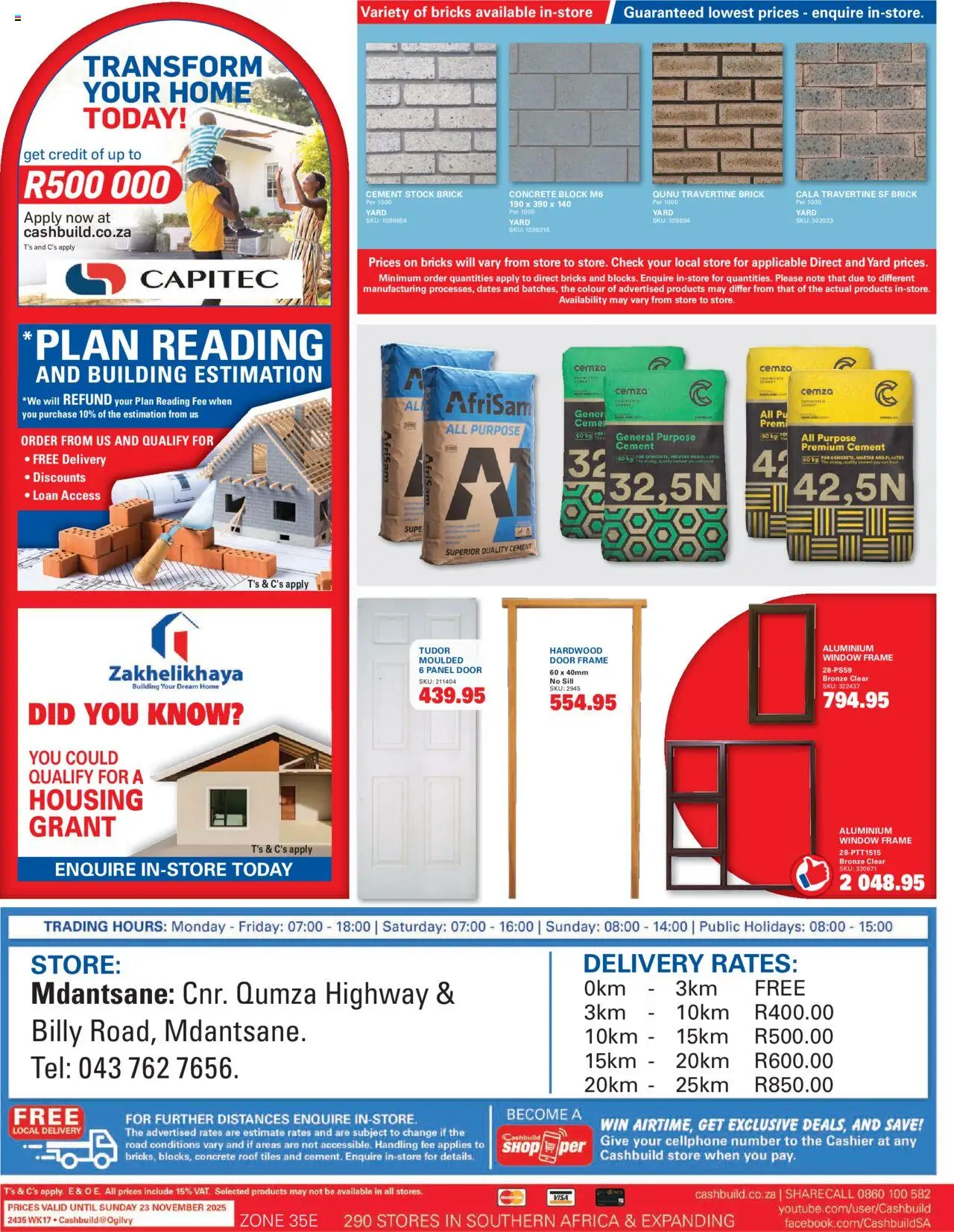New Cashbuild catalogue – valid from 20.10.2025 | Page: 4 | Products: Frame, Door frame, Plaster, Cement